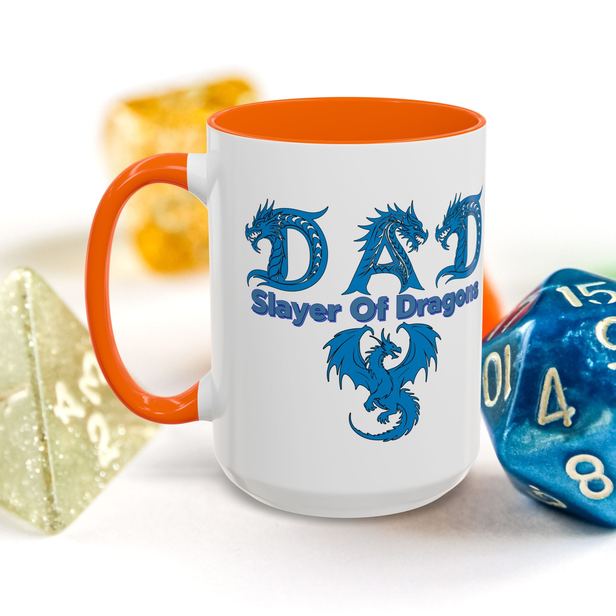 Dad Slayer of Dragons Accent Coffee Mug — Fantasy Dungeons & Dragons Gift