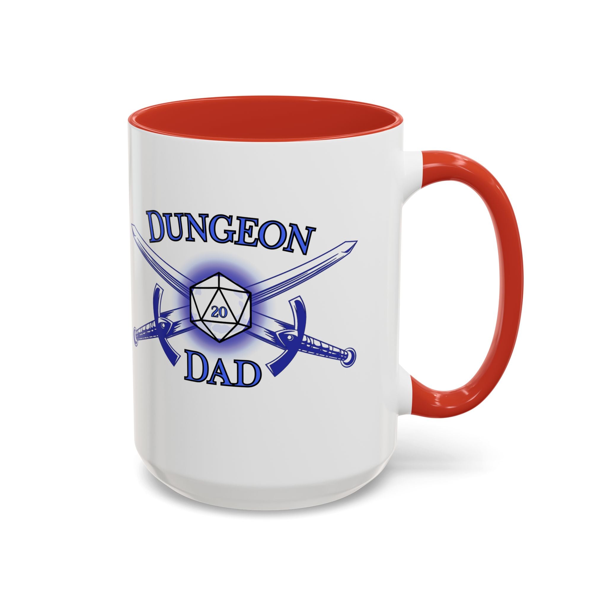 Dungeon Dad Coffee Mug — D20 Dice & Swords Gamer Gift 15oz Accent Mug