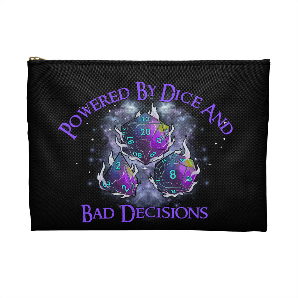 Accessory/Dice Pouch — "Powered by Dice and Bad Decisions" RPG Dice Travel Bag