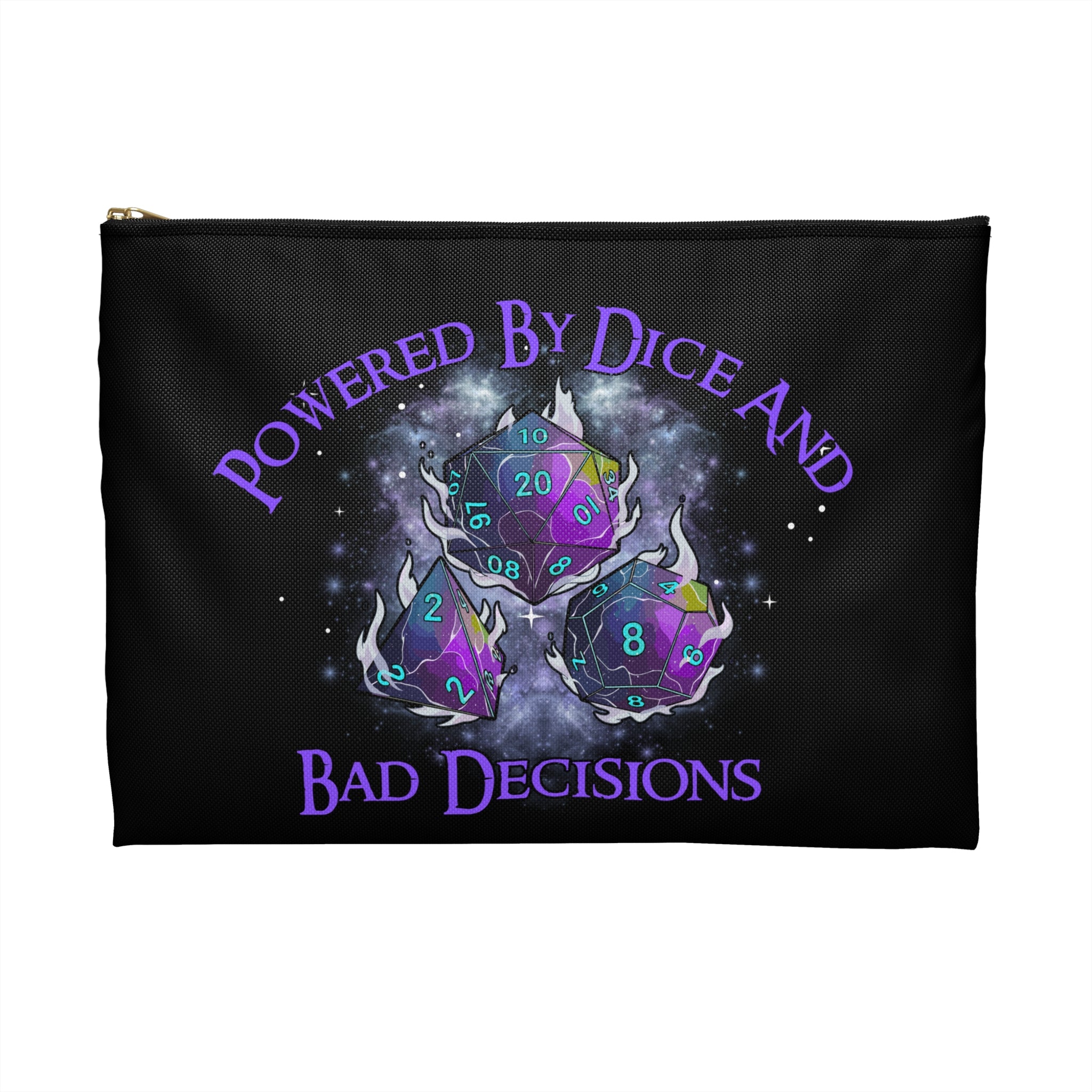 Accessory/Dice Pouch — "Powered by Dice and Bad Decisions" RPG Dice Travel Bag