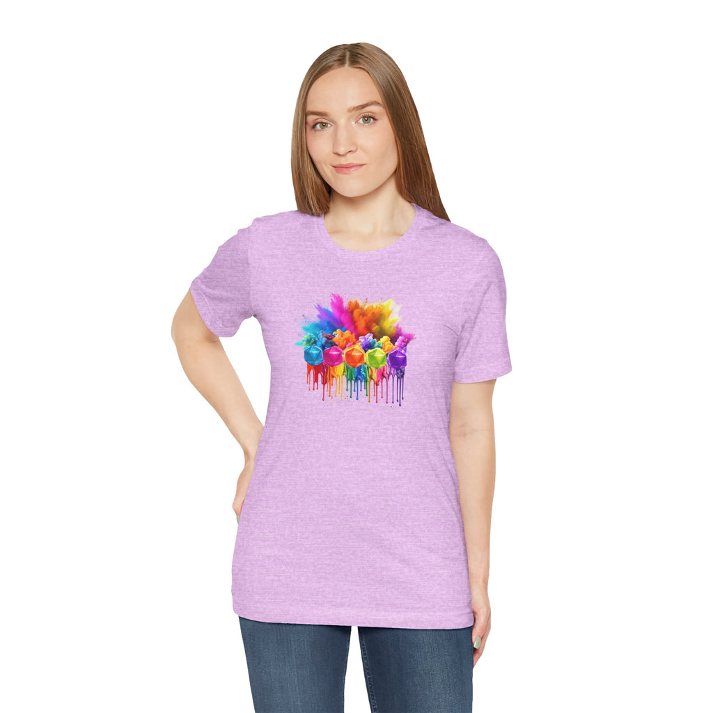 Colorful Dripping D20 T-Shirt – Rainbow D20 Art Tee