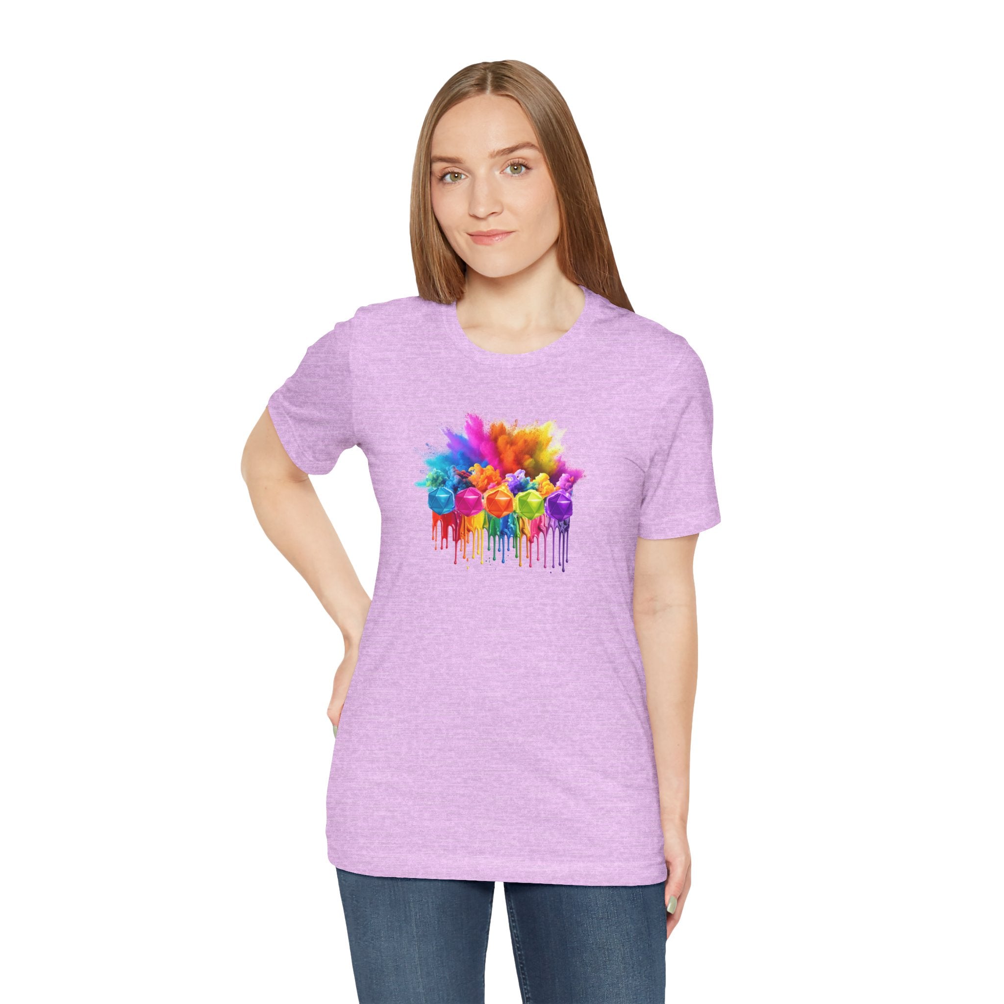Colorful Dripping D20 T-Shirt – Rainbow D20 Art Tee