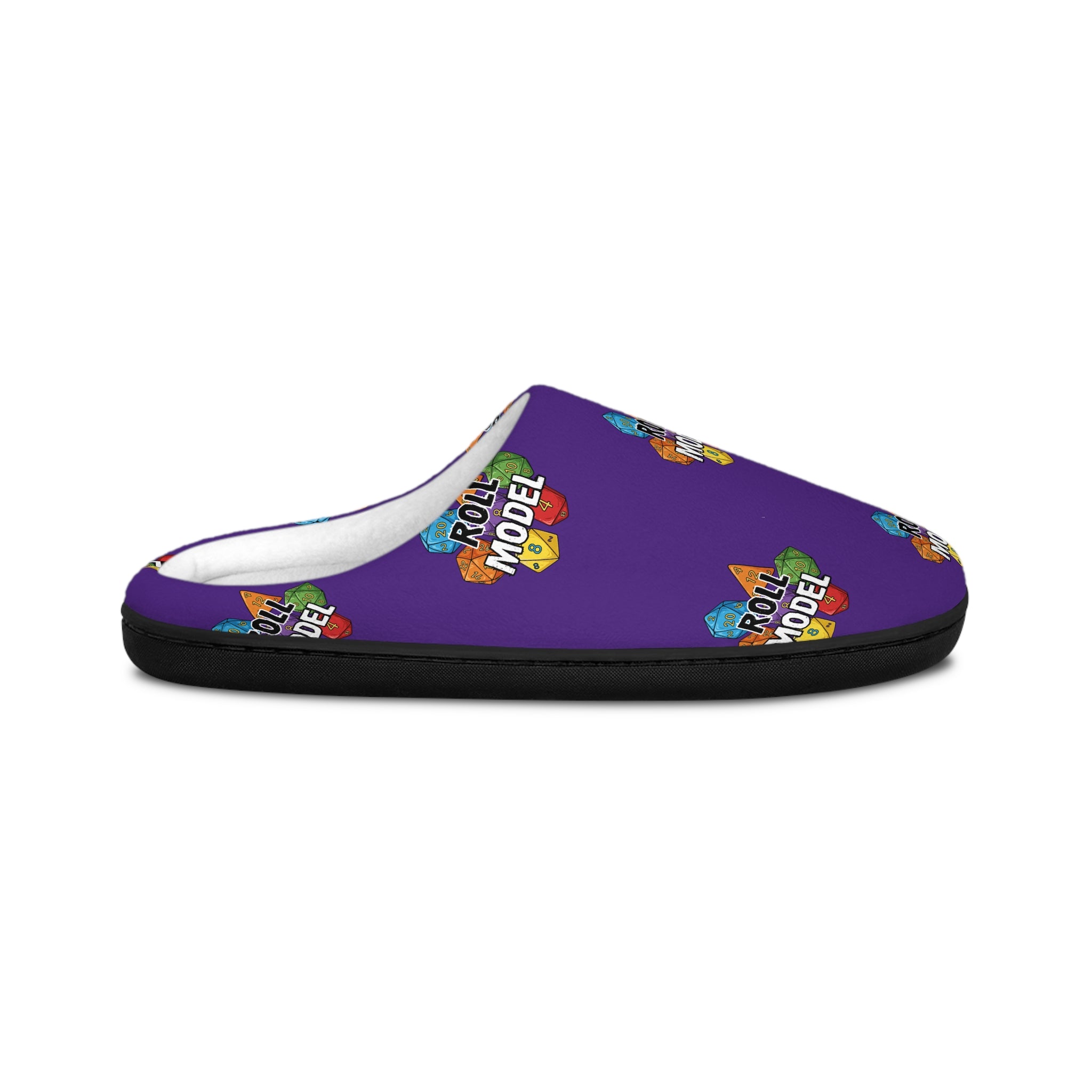 Purple Rpg Indoor Slippers — Colorful 'Roll Model' Cozy Slippers for Men