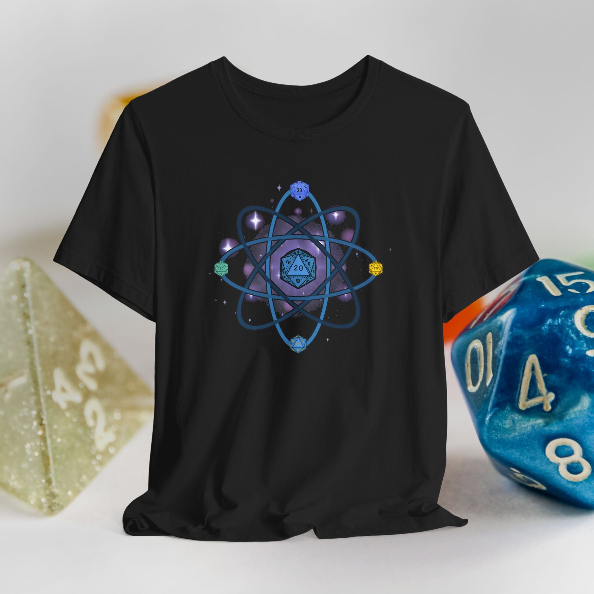 RPG Dice Atom T‑Shirt — D20 Tabletop Gaming Tee