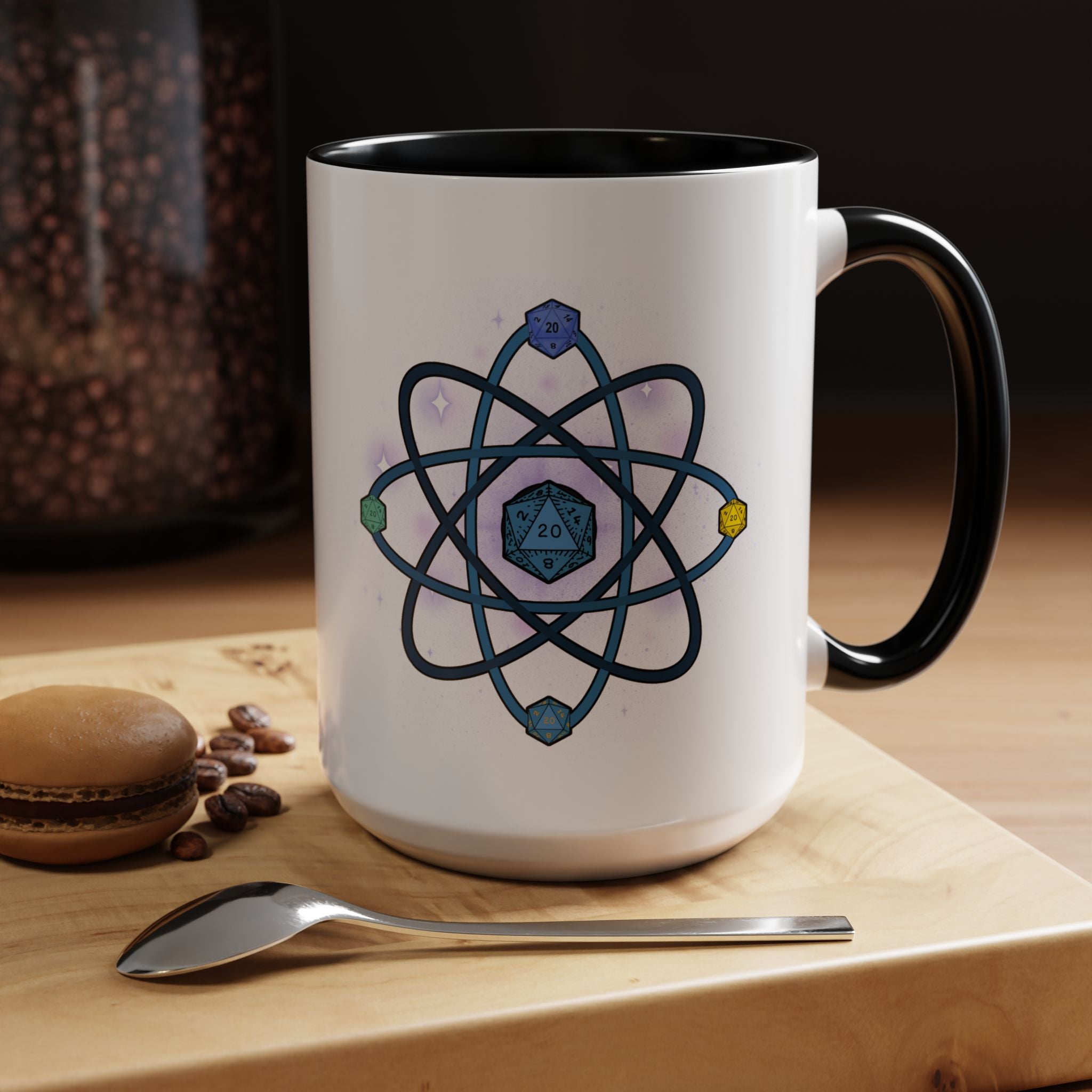 Coffee Mug — D20 Dice Atom Design (Geek RPG Gamer Gift)