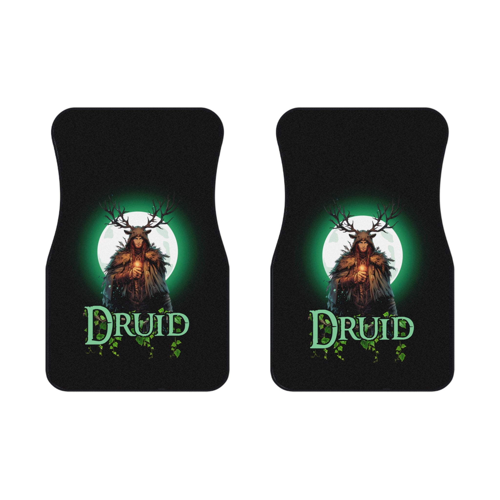 Druid Car Floor Mats — Front Pair with Green Druid Design