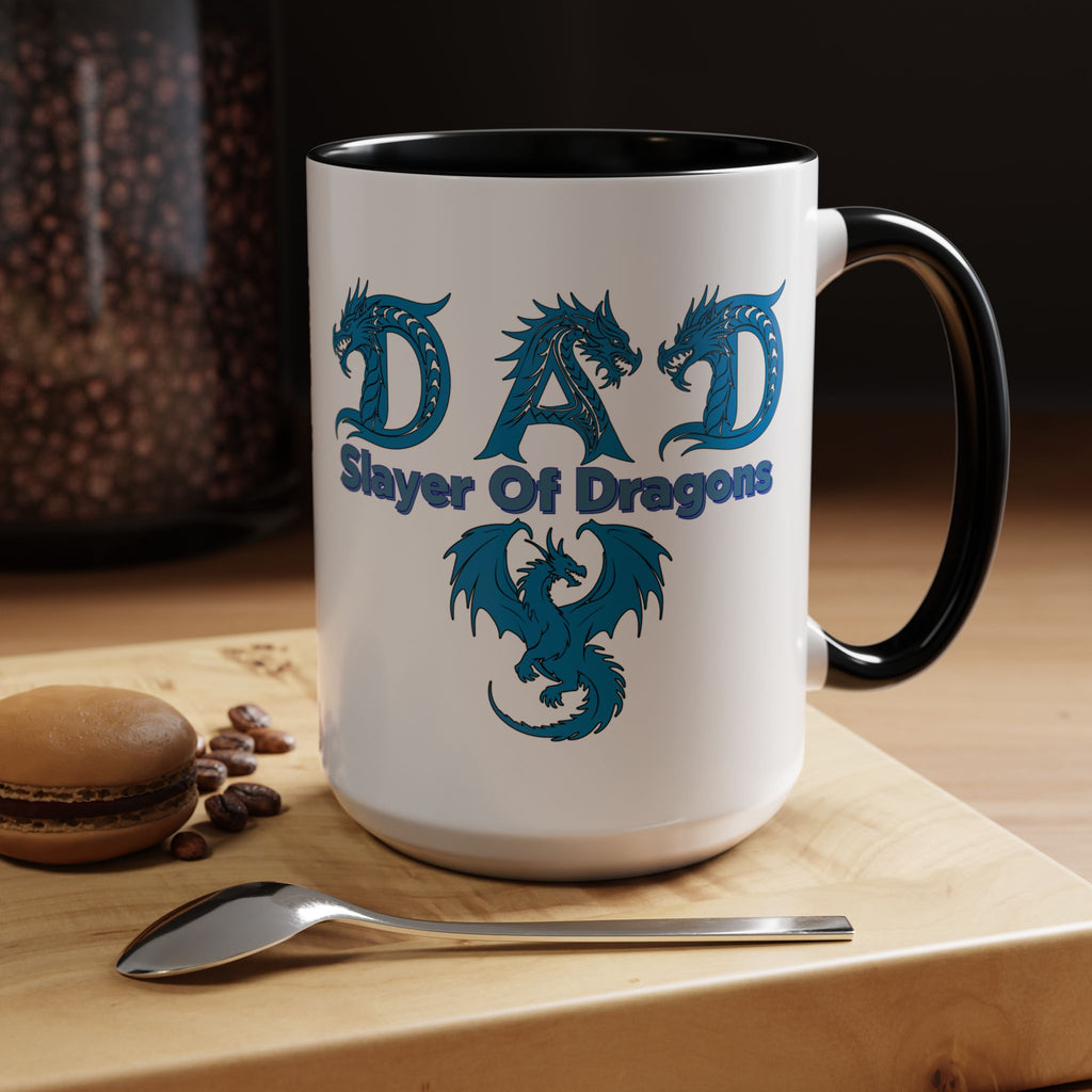 Dad Slayer of Dragons Accent Coffee Mug — Fantasy Dungeons & Dragons Gift