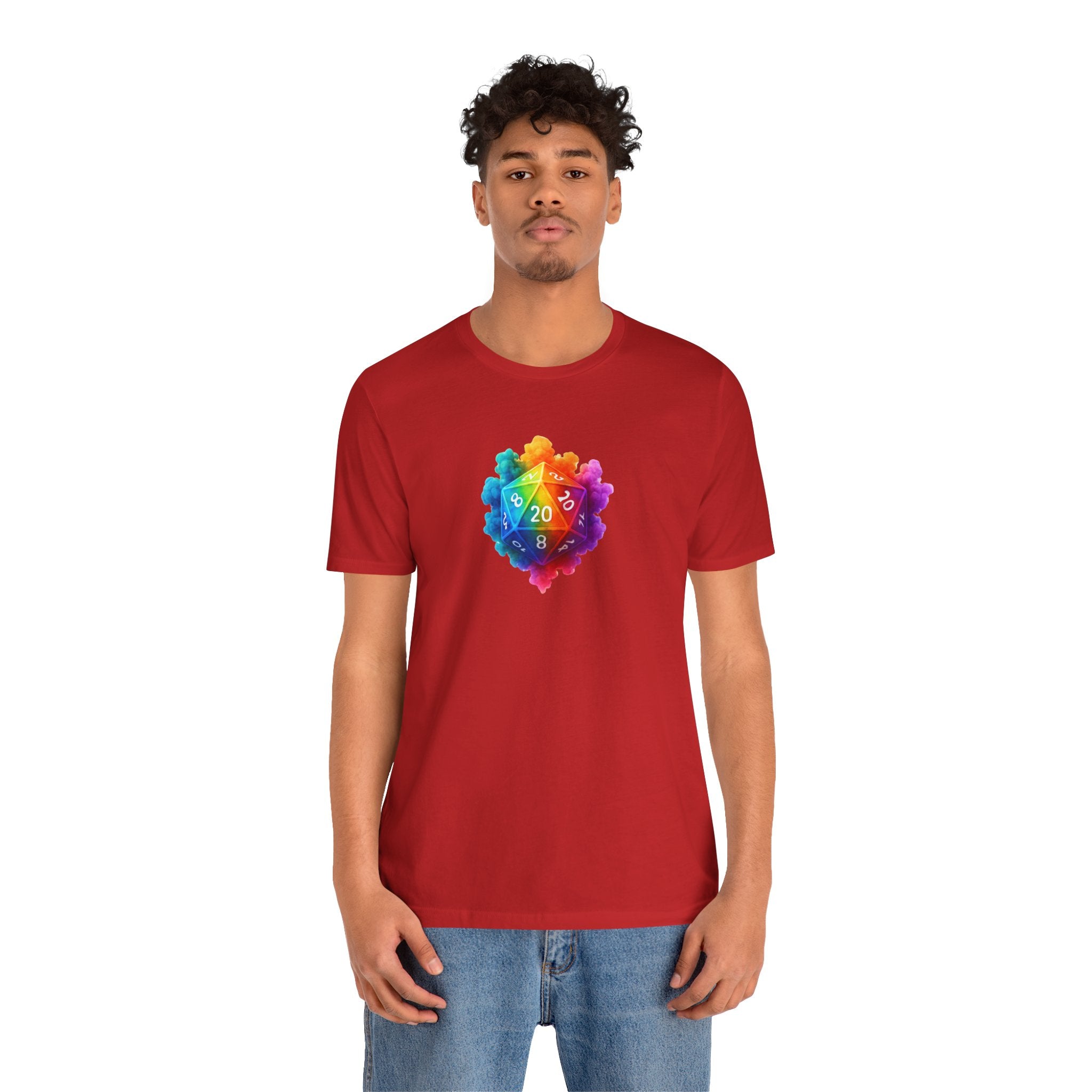 D20 Rainbow Heart T‑Shirt — Colorful Tabletop RPG Dice Tee