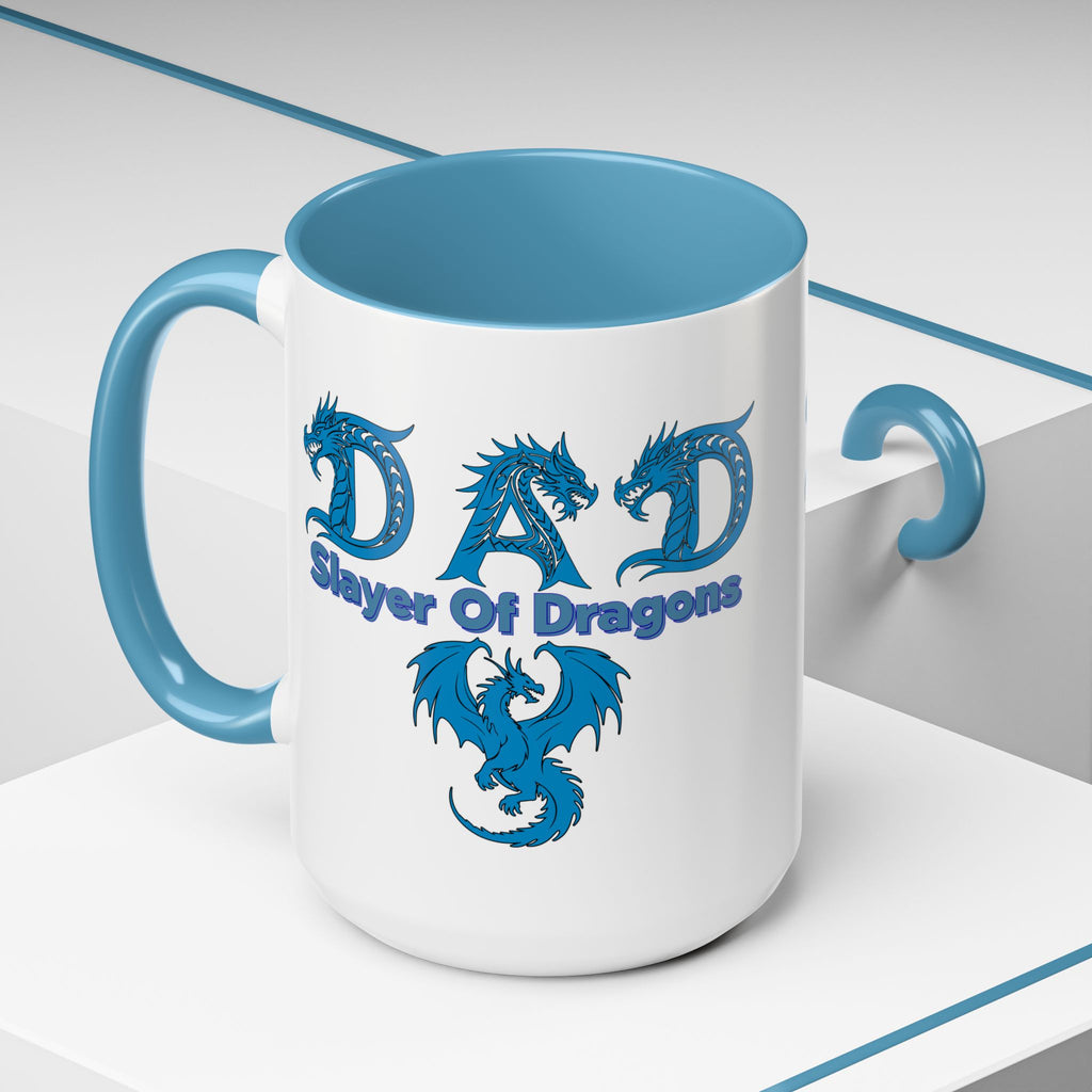 Dad Slayer of Dragons Accent Coffee Mug — Fantasy Dungeons & Dragons Gift
