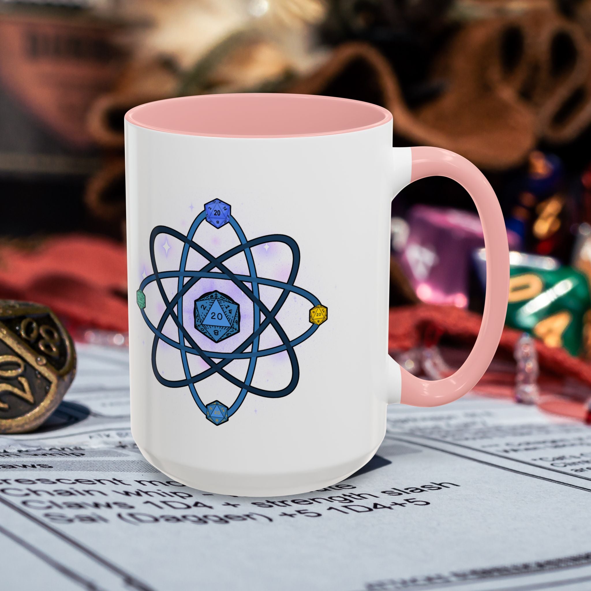 Coffee Mug — D20 Dice Atom Design (Geek RPG Gamer Gift)