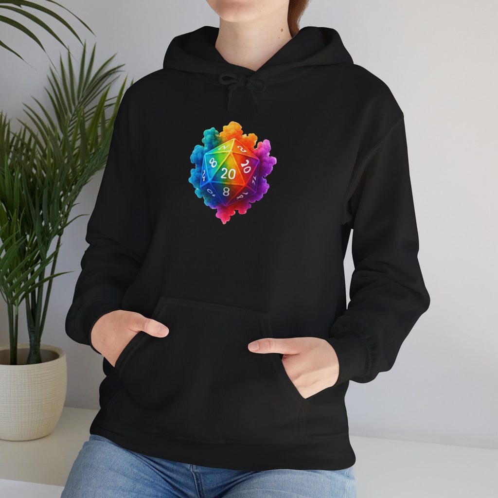 Rainbow D20 Gamer Hoodie — Colorful Critical Hit Dice Logo
