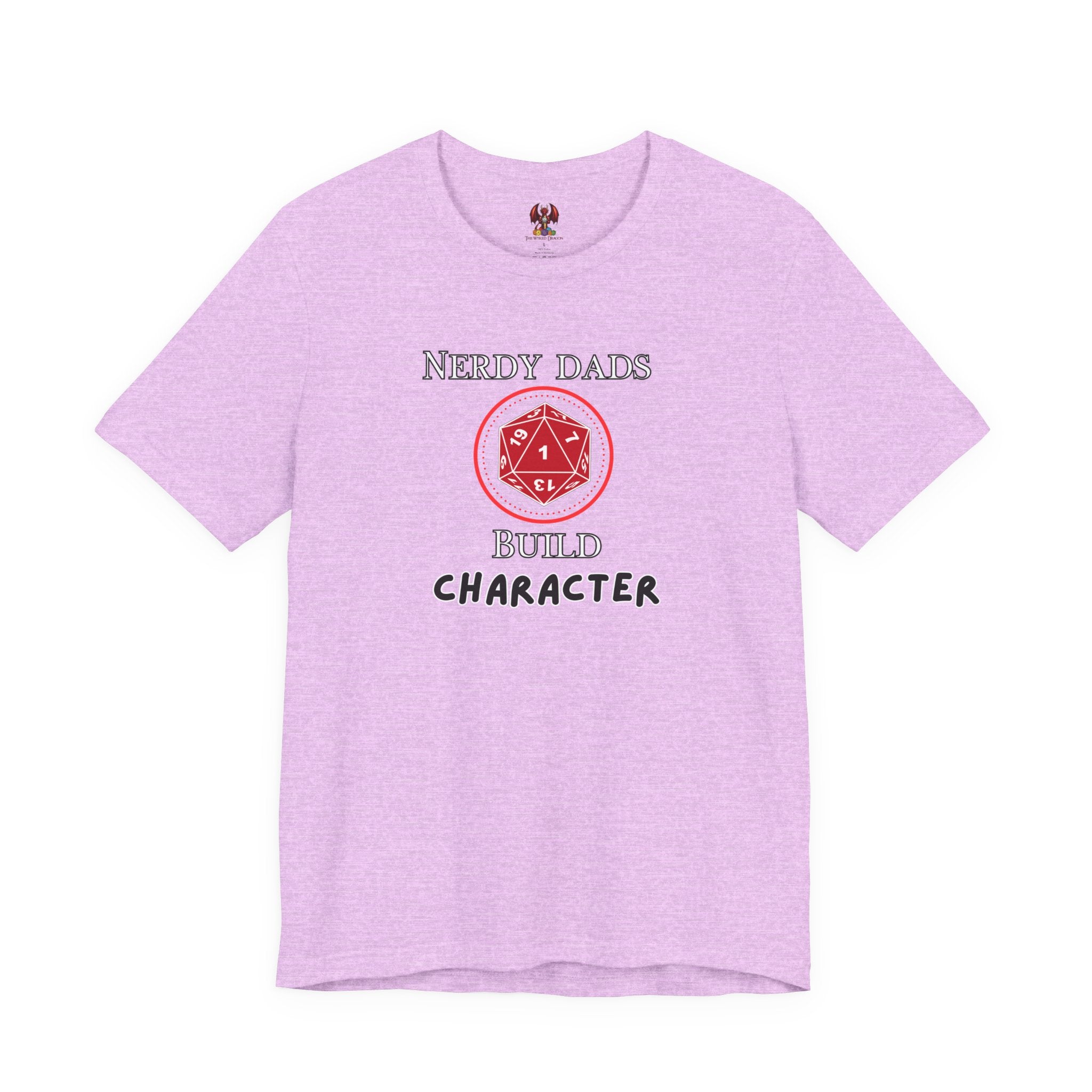 Nerdy Dads Build Character T-Shirt – D20 Dice Gamer Dad Tee
