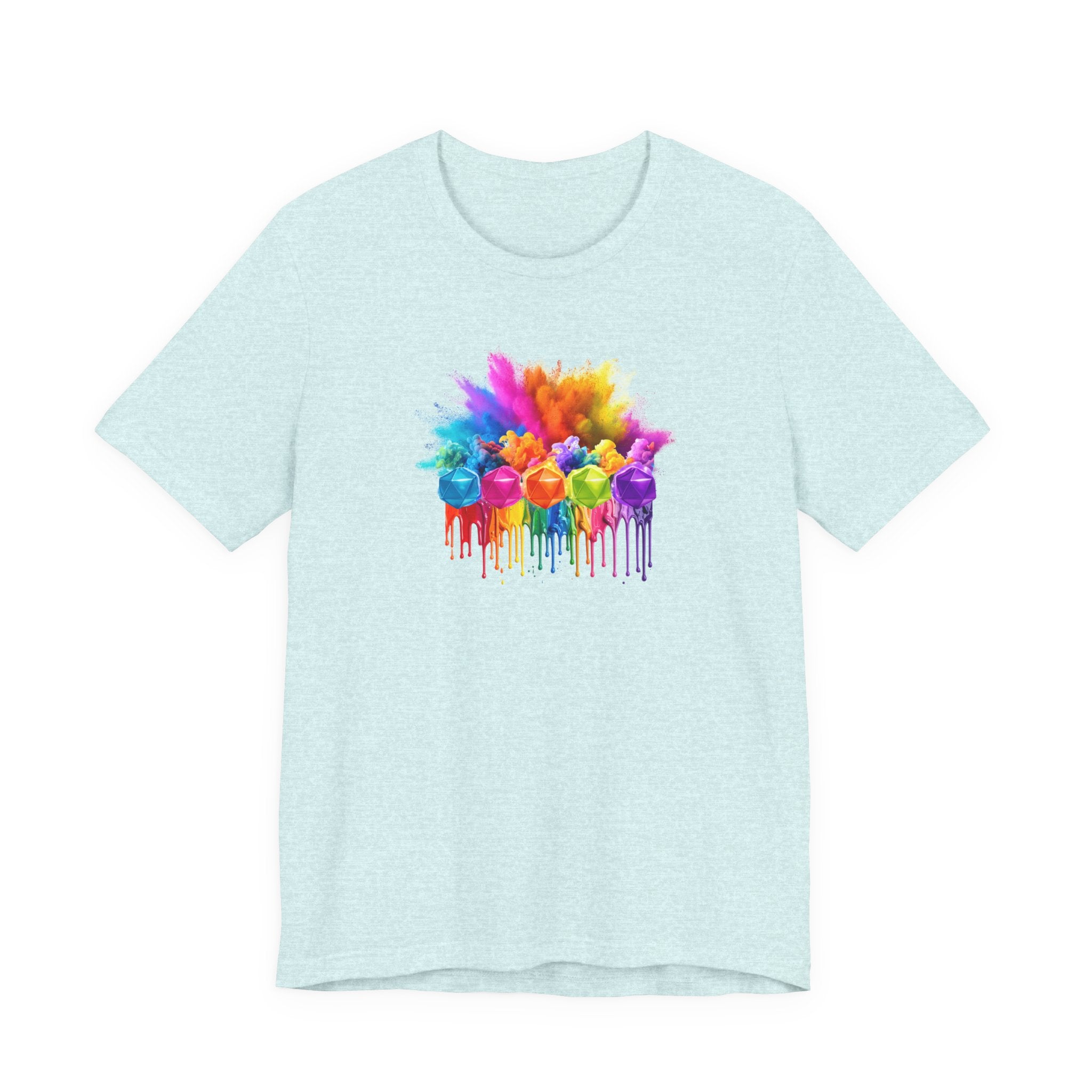 Colorful Dripping D20 T-Shirt – Rainbow D20 Art Tee