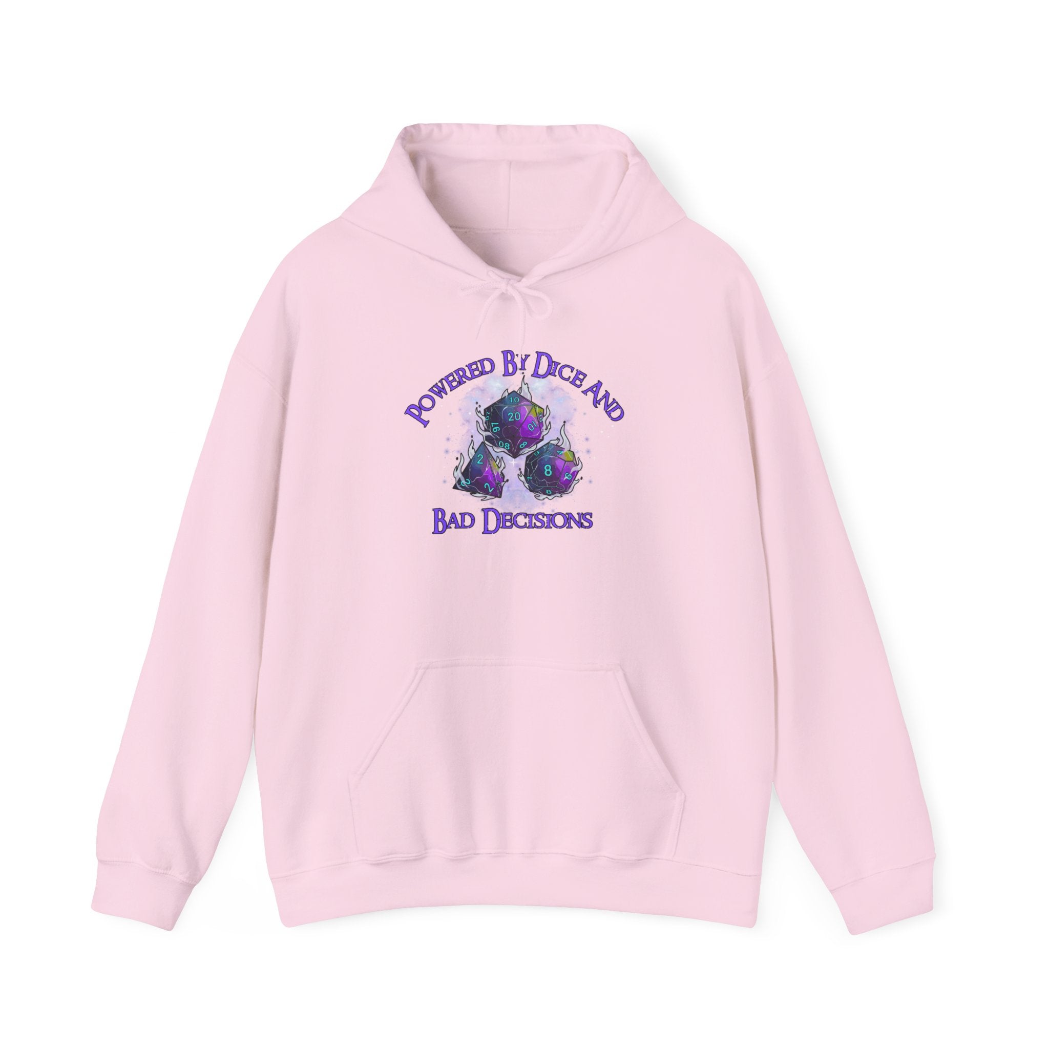 Hoodie — "Powered by Dice and Bad Decisions" RPG Dice Graphic Hoodie