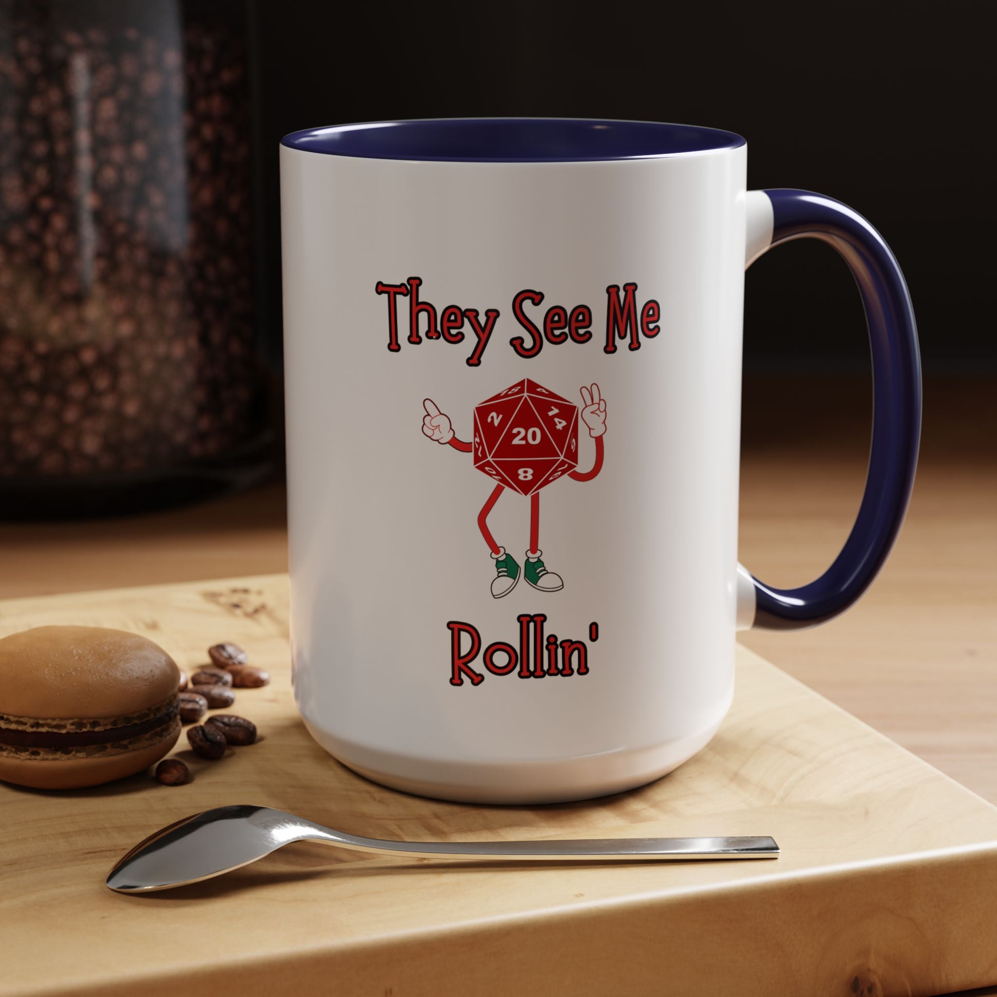 D20 'They See Me Rollin'' Accent Coffee Mug — Funny Dungeons & Dragons Gamer Gift (15 oz)