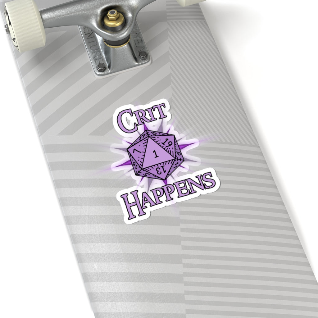 Crit Happens D20 Dice Sticker — Purple RPG Gaming Kiss-Cut Sticker