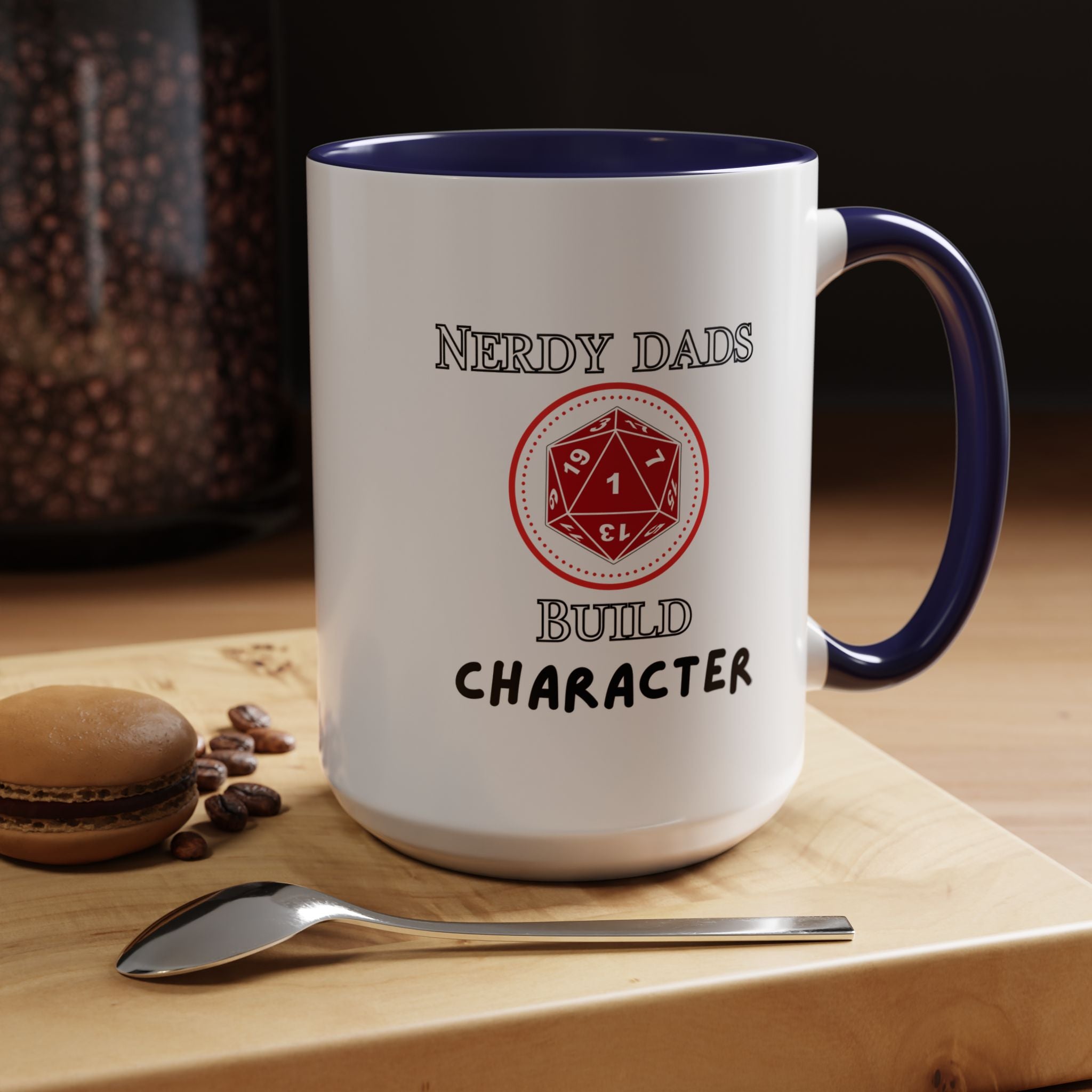 Nerdy Dads Build Character Coffee Mug – D20 RPG Gamer Dad Gift 15 oz