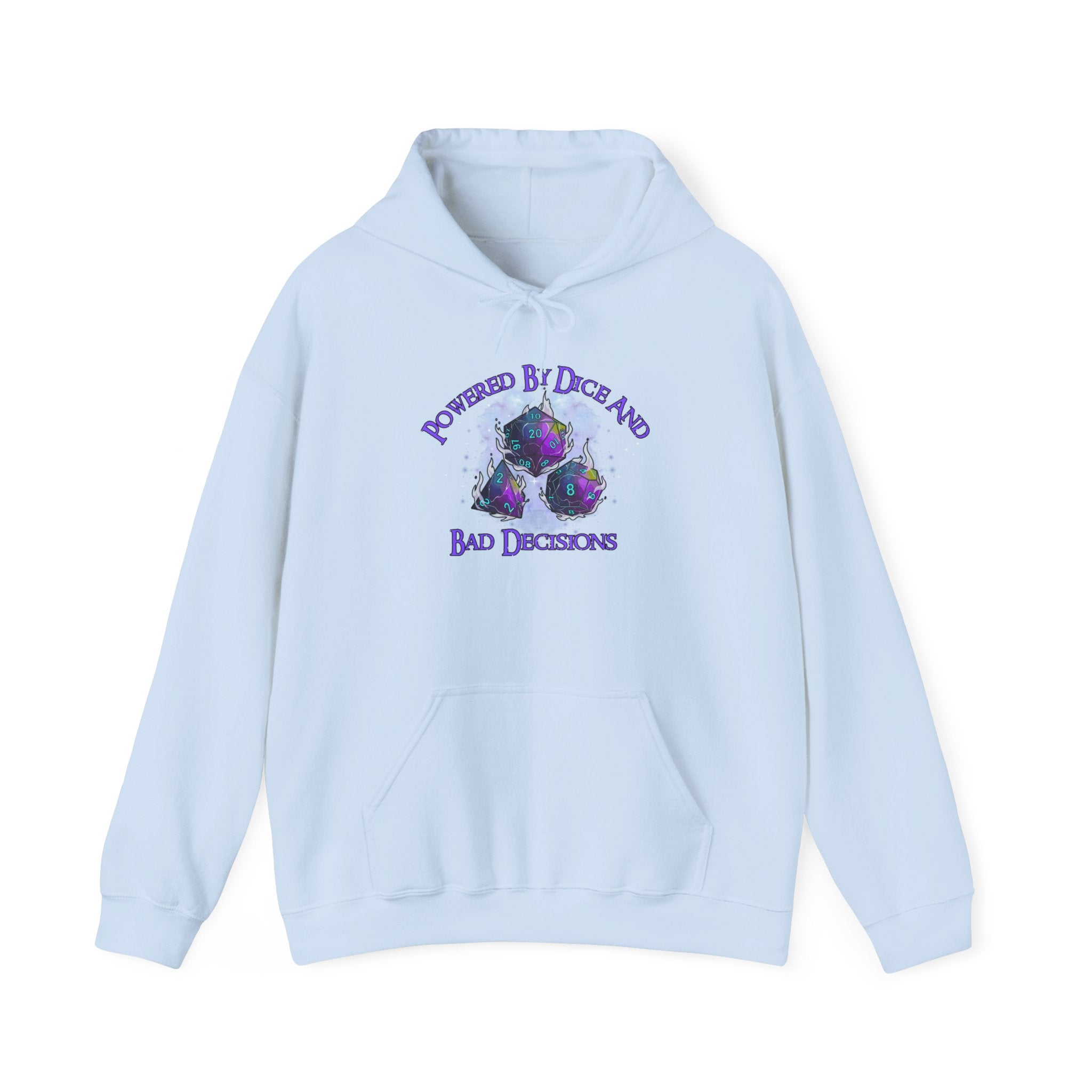 Hoodie — "Powered by Dice and Bad Decisions" RPG Dice Graphic Hoodie