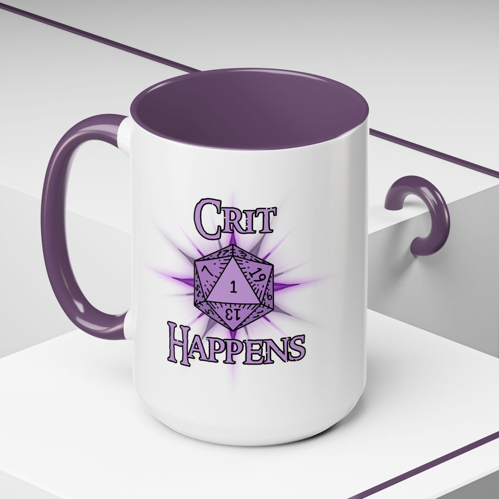 Crit Happens Coffee Mug — RPG D20 Dice Gift (15oz)