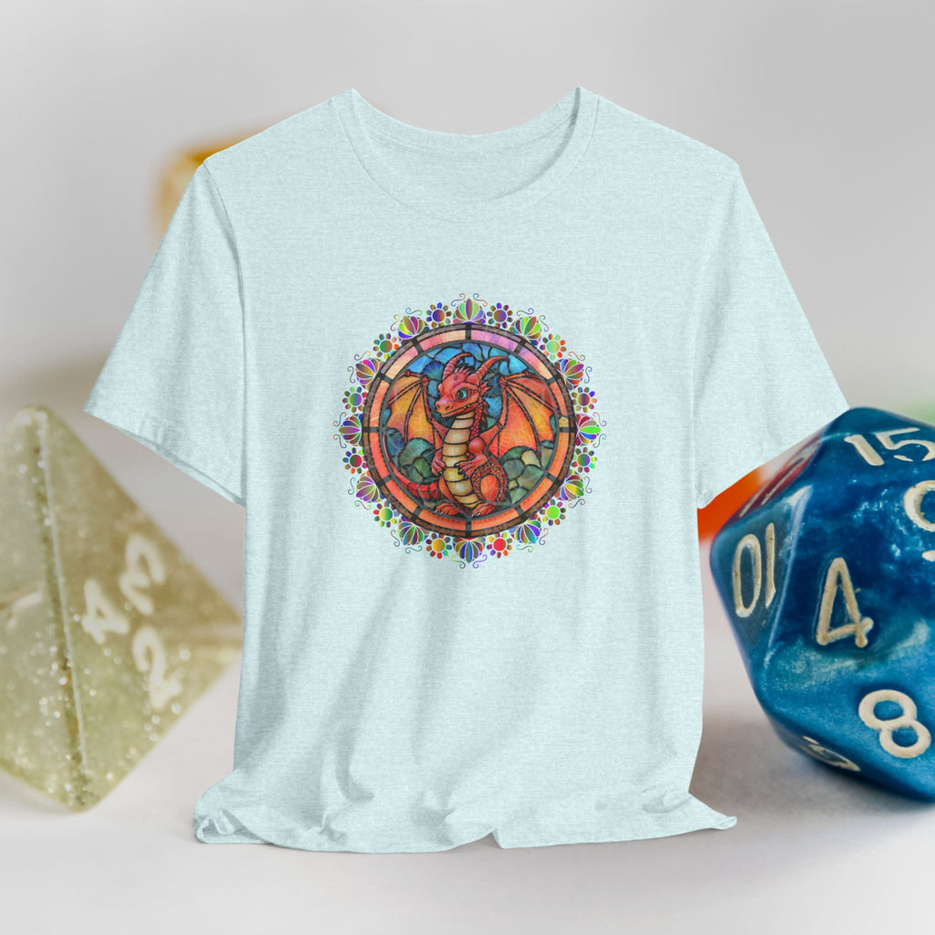 Dragon Stained Glass T‑Shirt — Colorful D20 Fantasy RPG Tee