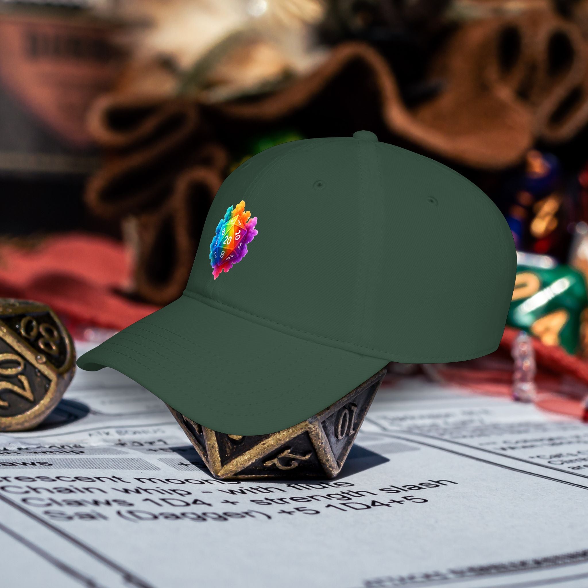 D20 Rainbow D20Cap — Low Profile Baseball Hat for Tabletop Gamers