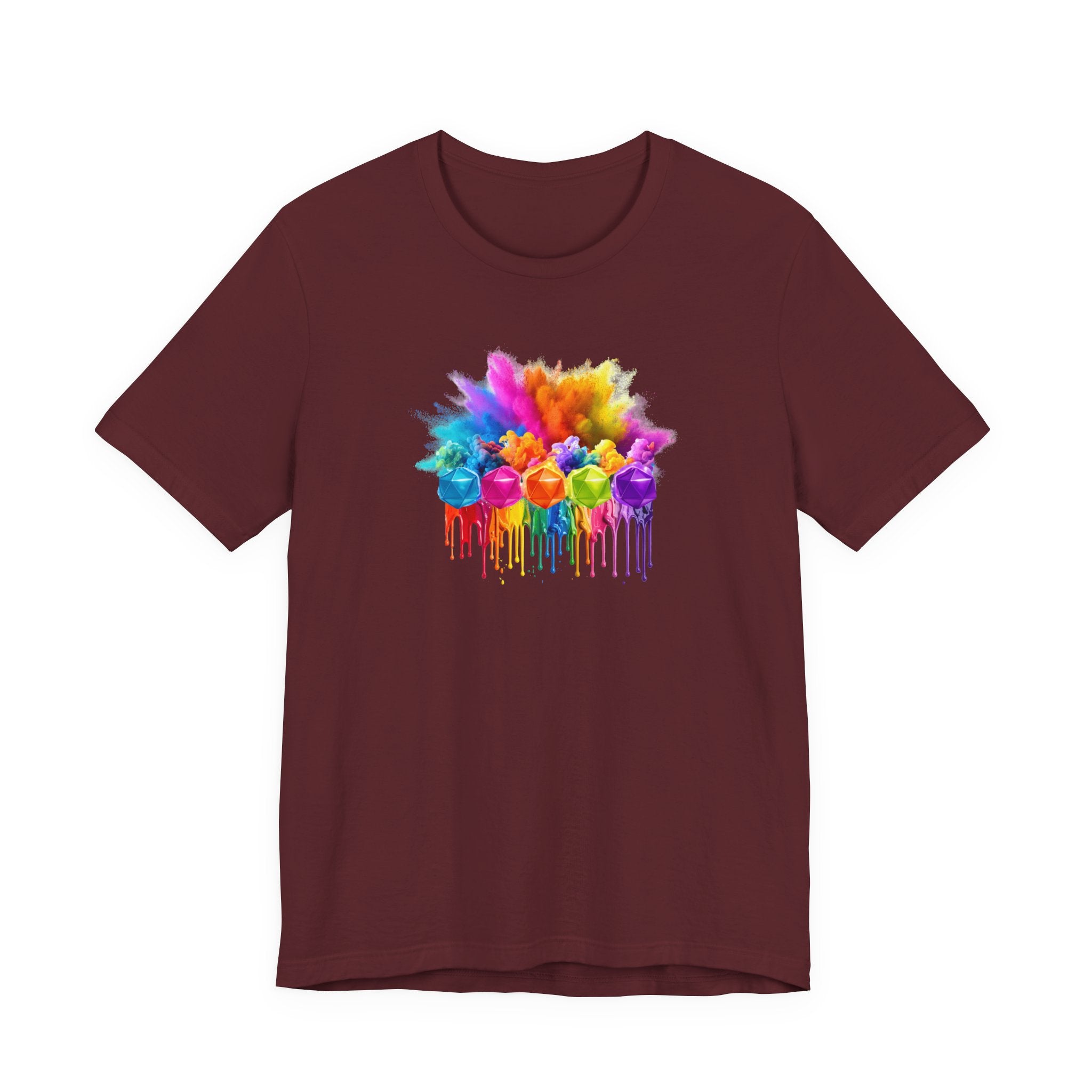 Colorful Dripping D20 T-Shirt – Rainbow D20 Art Tee