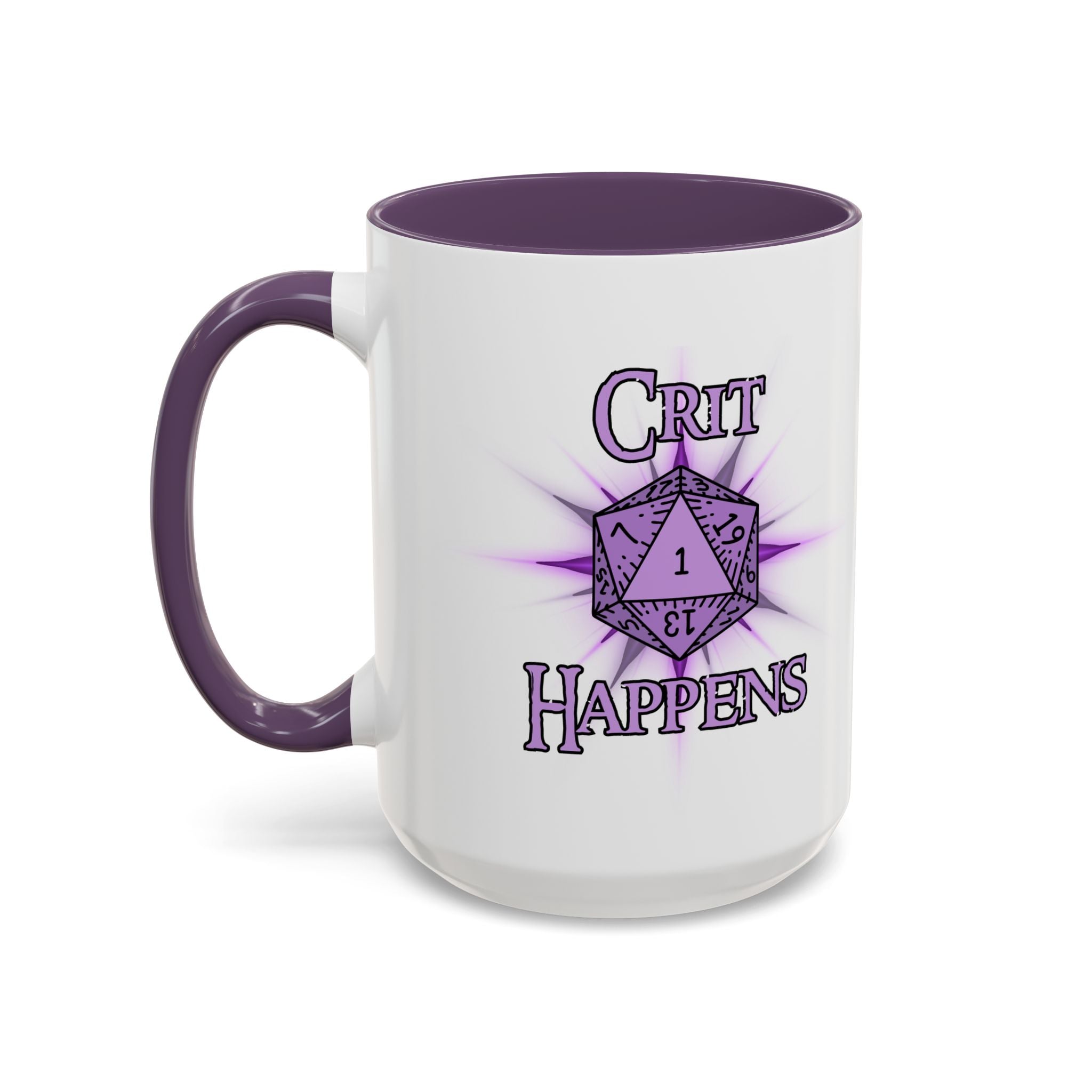 Crit Happens Coffee Mug — RPG D20 Dice Gift (15oz)