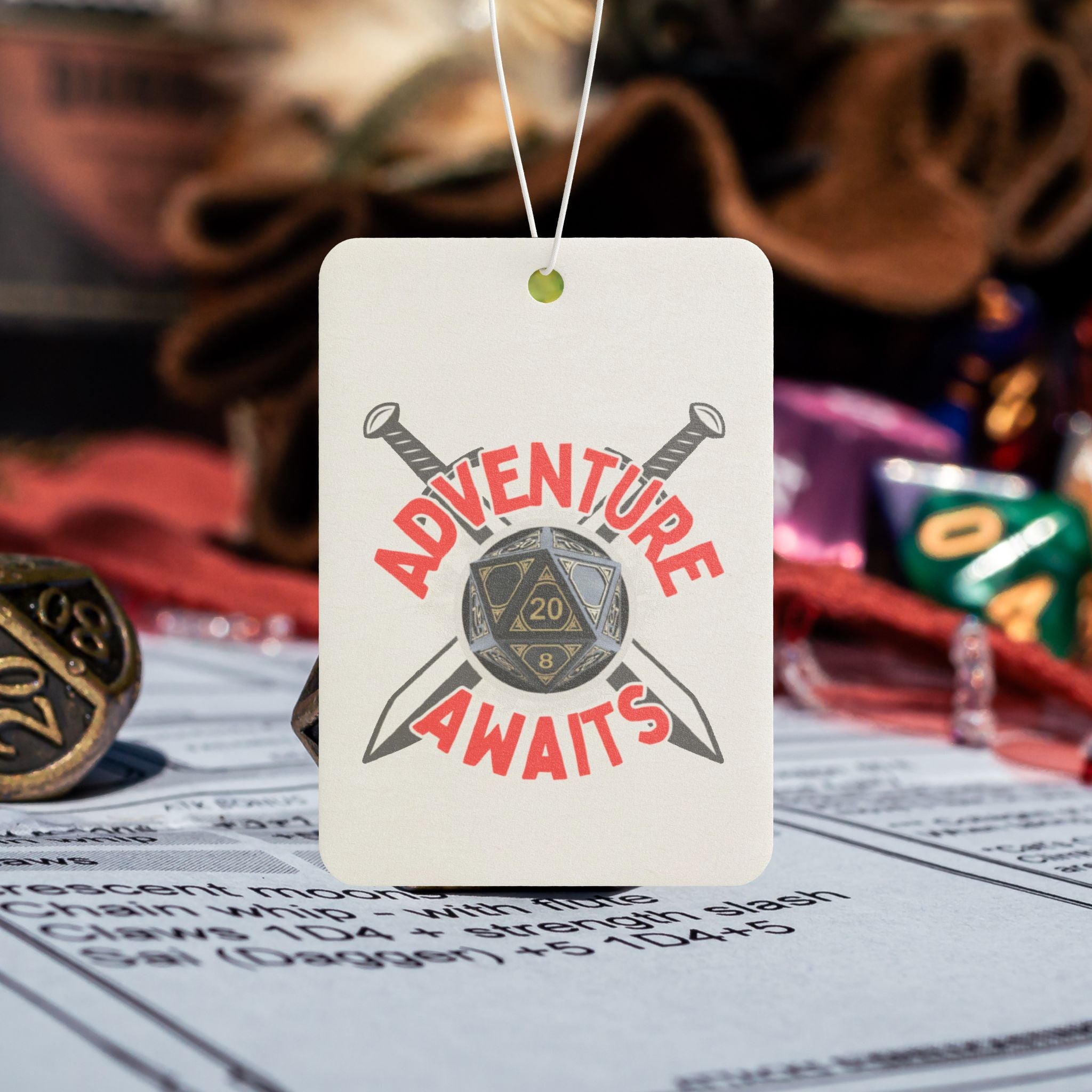Adventure Awaits Car Air Freshener — D20 Dice & Swords Gamer Scent Tag