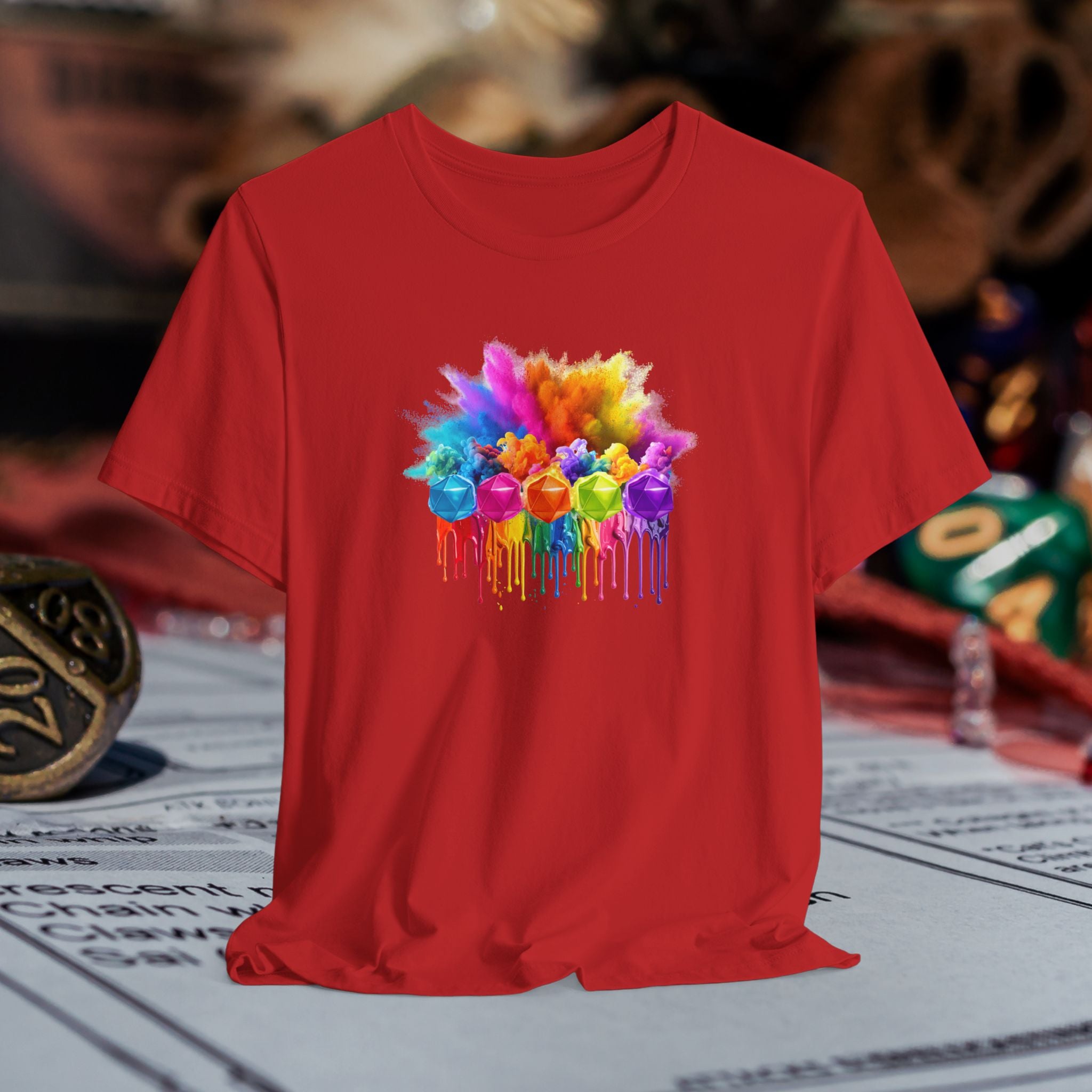 Colorful Dripping D20 T-Shirt – Rainbow D20 Art Tee