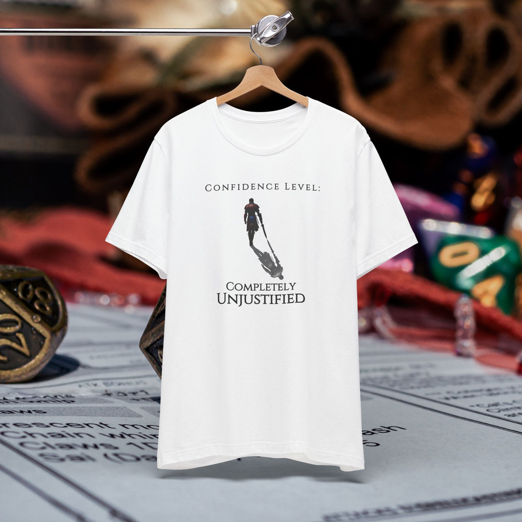 T-Shirt — “Confidence Level: Completely Unjustified” Minimalist Confidence Tee