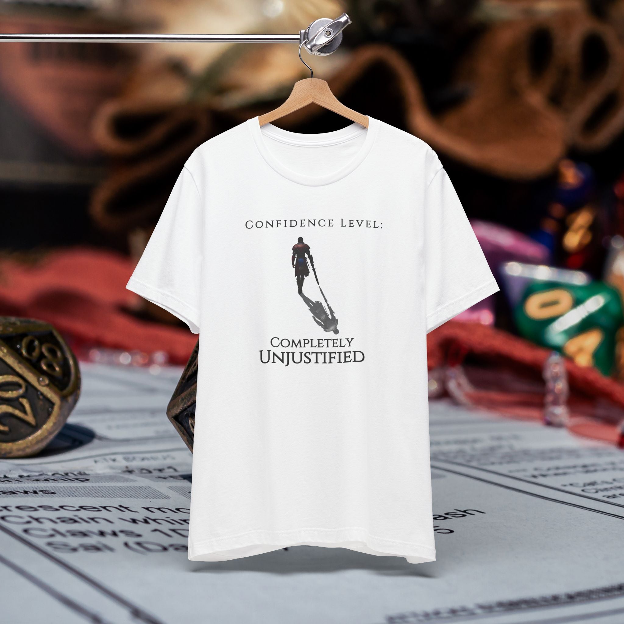 T-Shirt — “Confidence Level: Completely Unjustified” Minimalist Confidence Tee