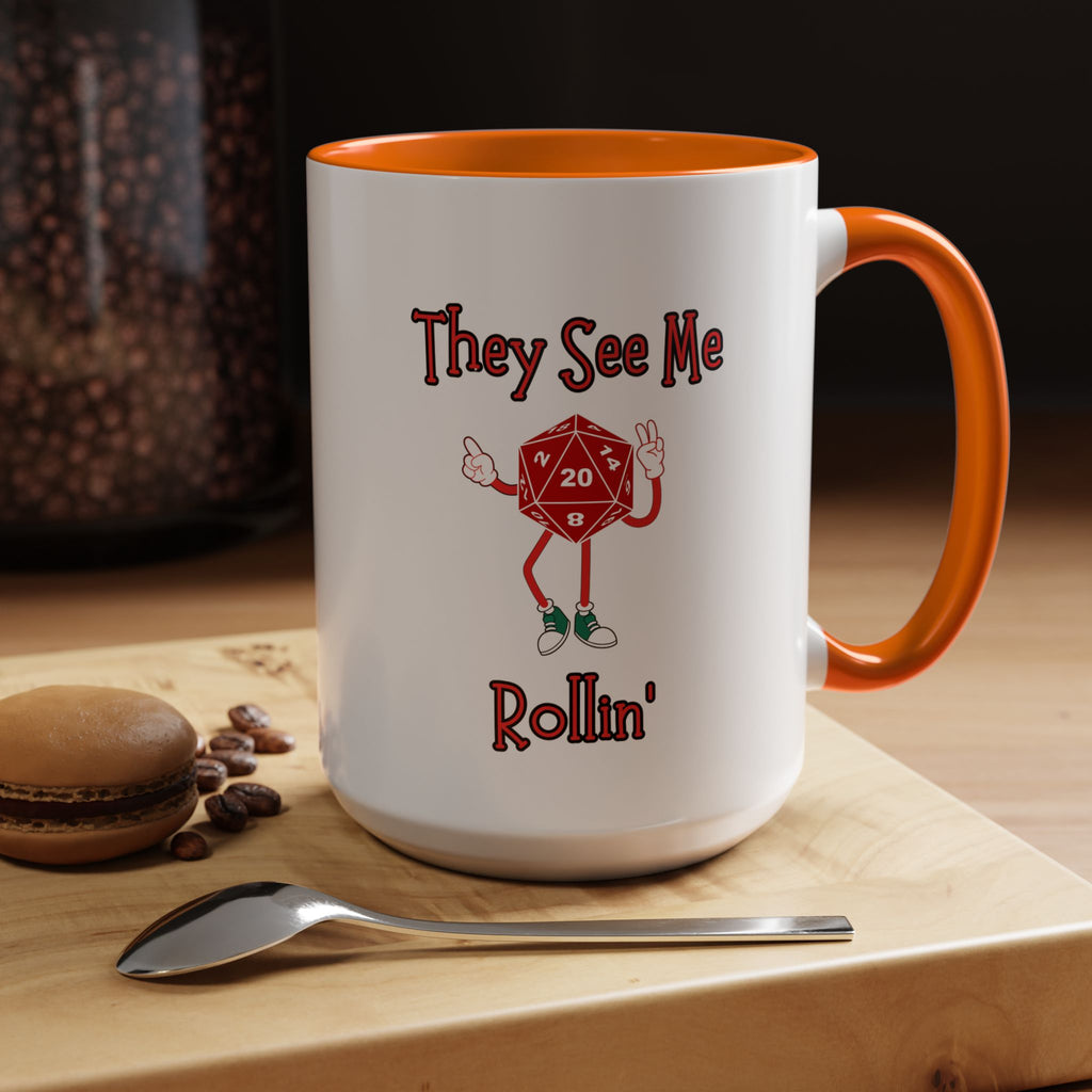 D20 'They See Me Rollin'' Accent Coffee Mug — Funny Dungeons & Dragons Gamer Gift (15 oz)