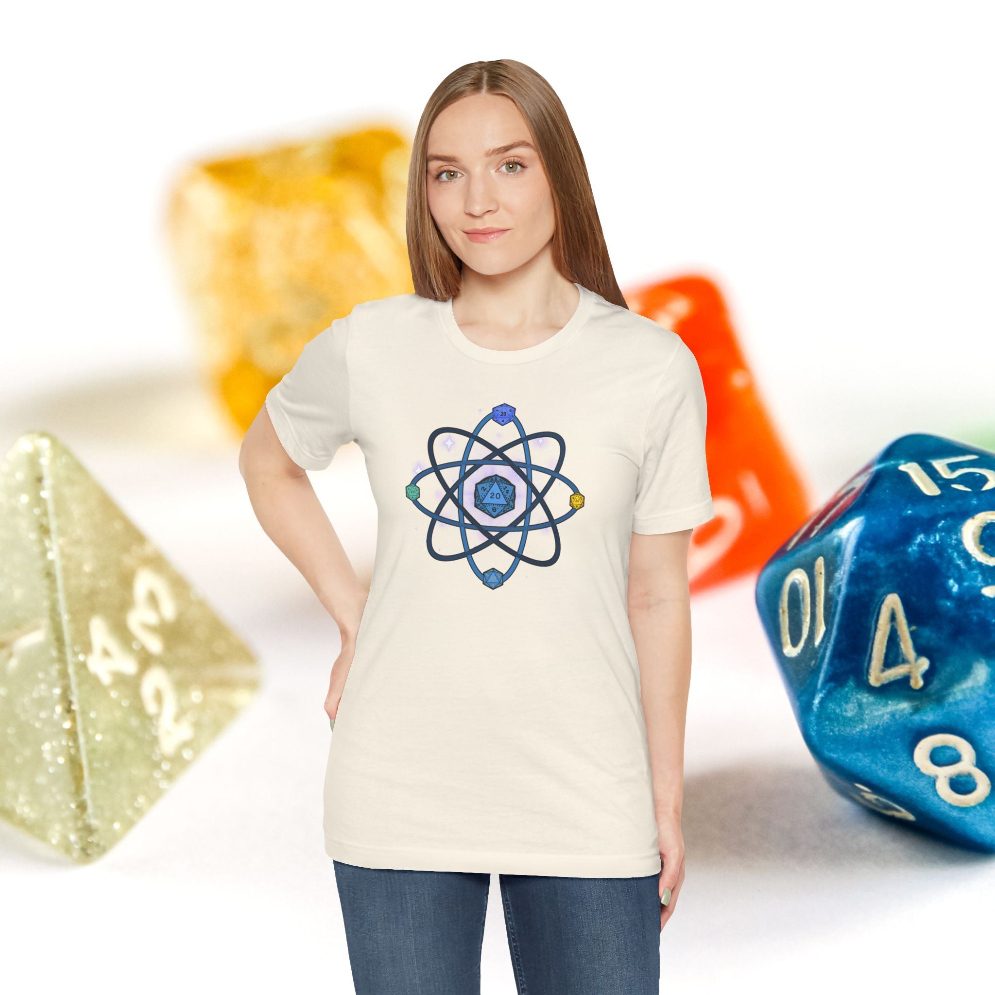 RPG Dice Atom T‑Shirt — D20 Tabletop Gaming Tee