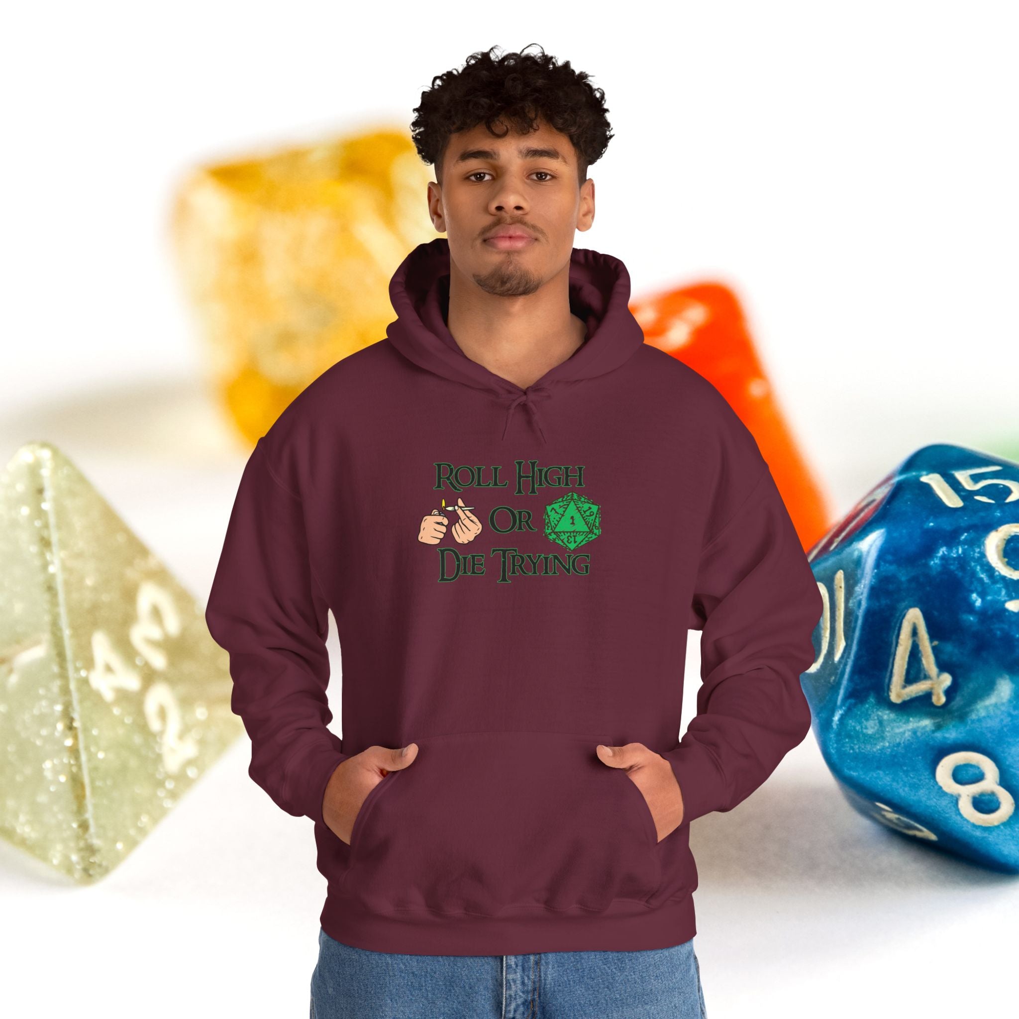 Roll High or Die Trying Hoodie – D20 Dice Gaming Sweatshirt