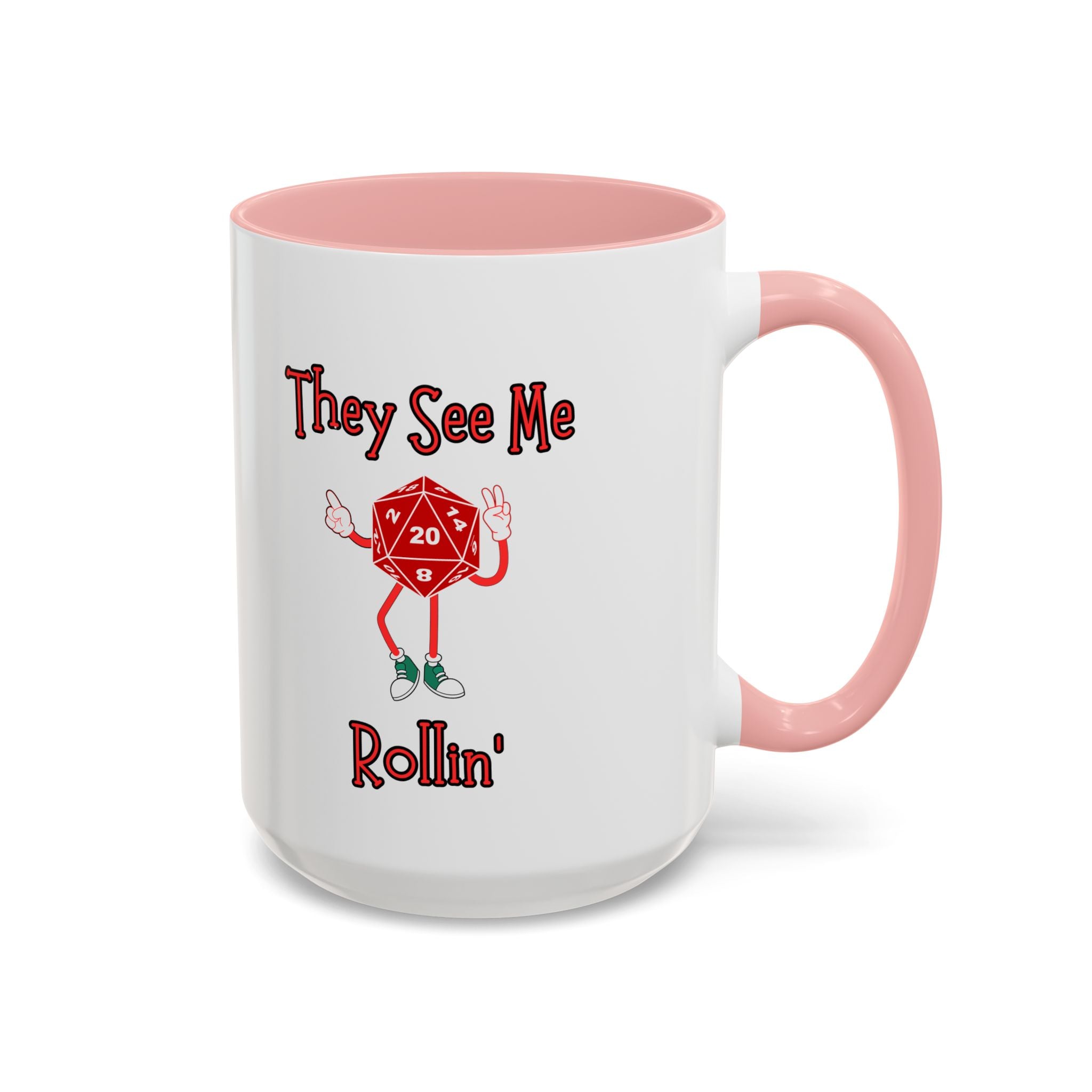 D20 'They See Me Rollin'' Accent Coffee Mug — Funny Dungeons & Dragons Gamer Gift (15 oz)