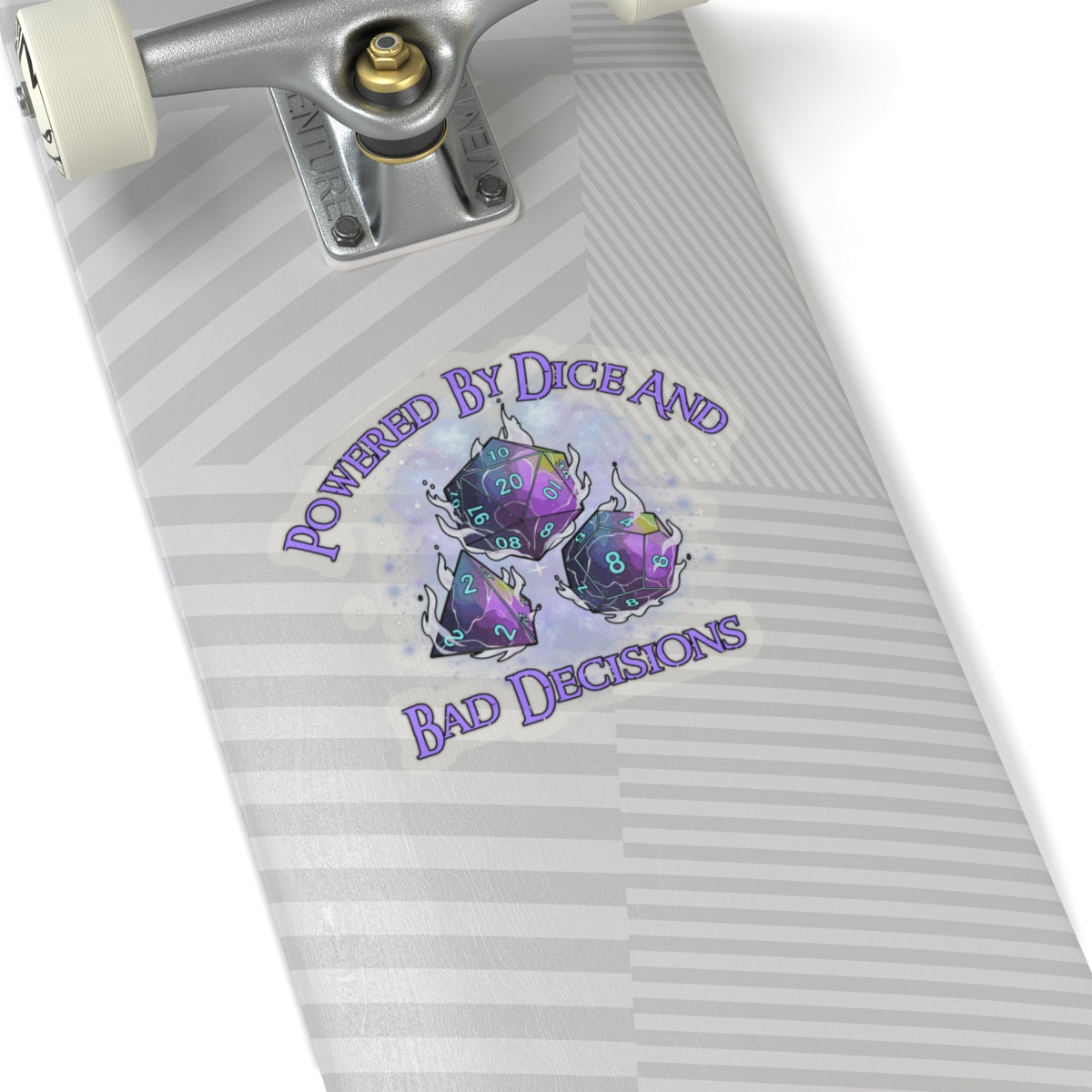 Kiss-Cut Sticker — “Powered by Dice and Bad Decisions” RPG Dice Humor Sticker