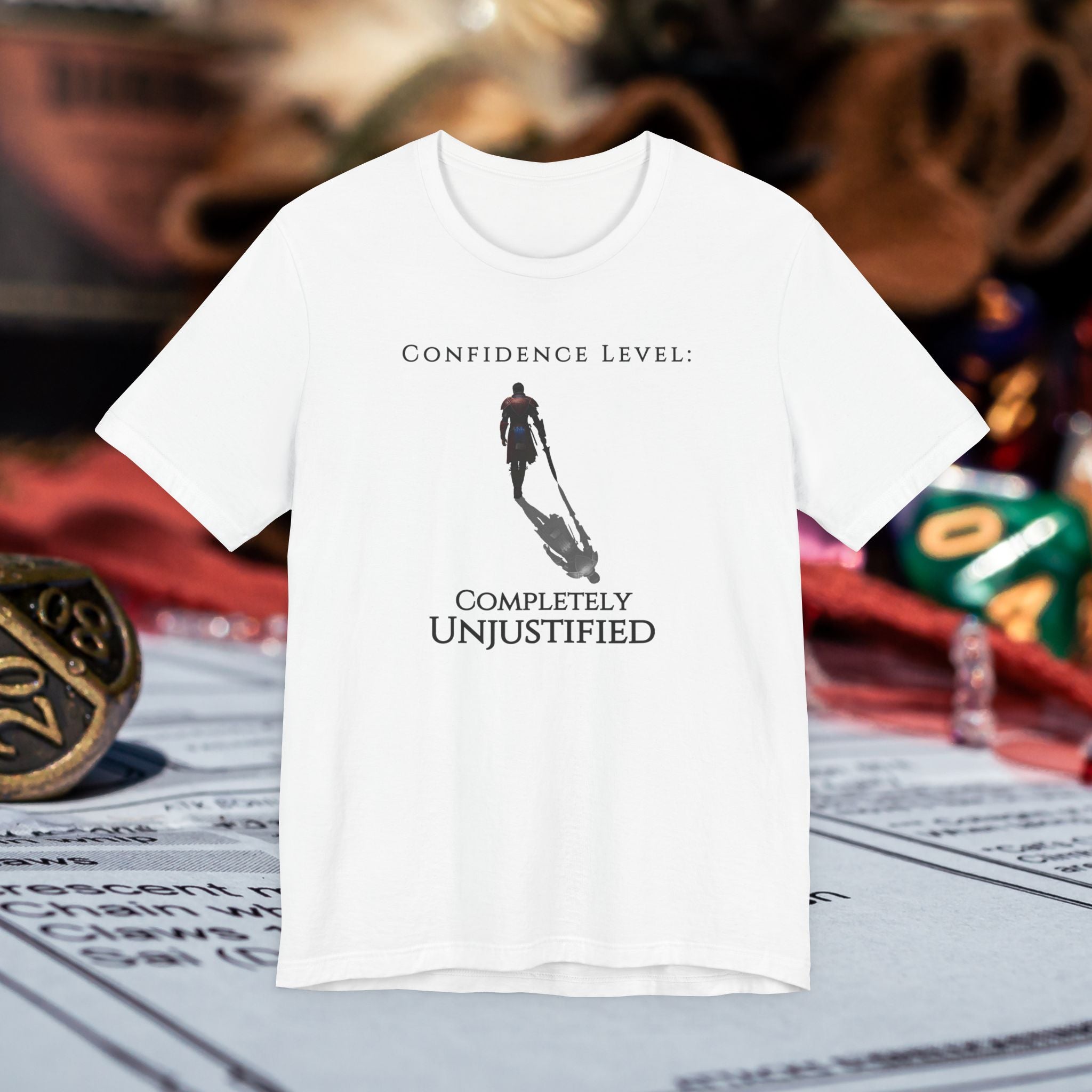 T-Shirt — “Confidence Level: Completely Unjustified” Minimalist Confidence Tee