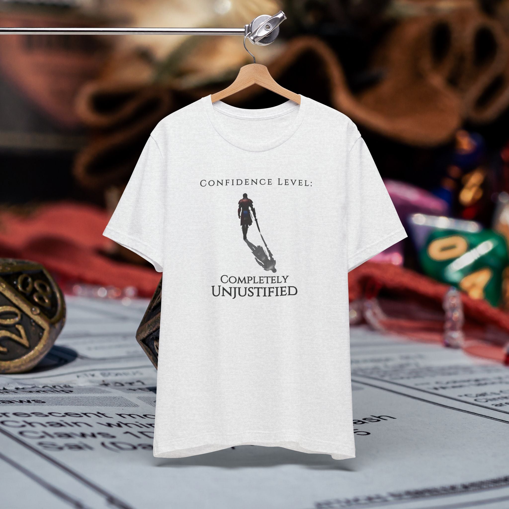 T-Shirt — “Confidence Level: Completely Unjustified” Minimalist Confidence Tee