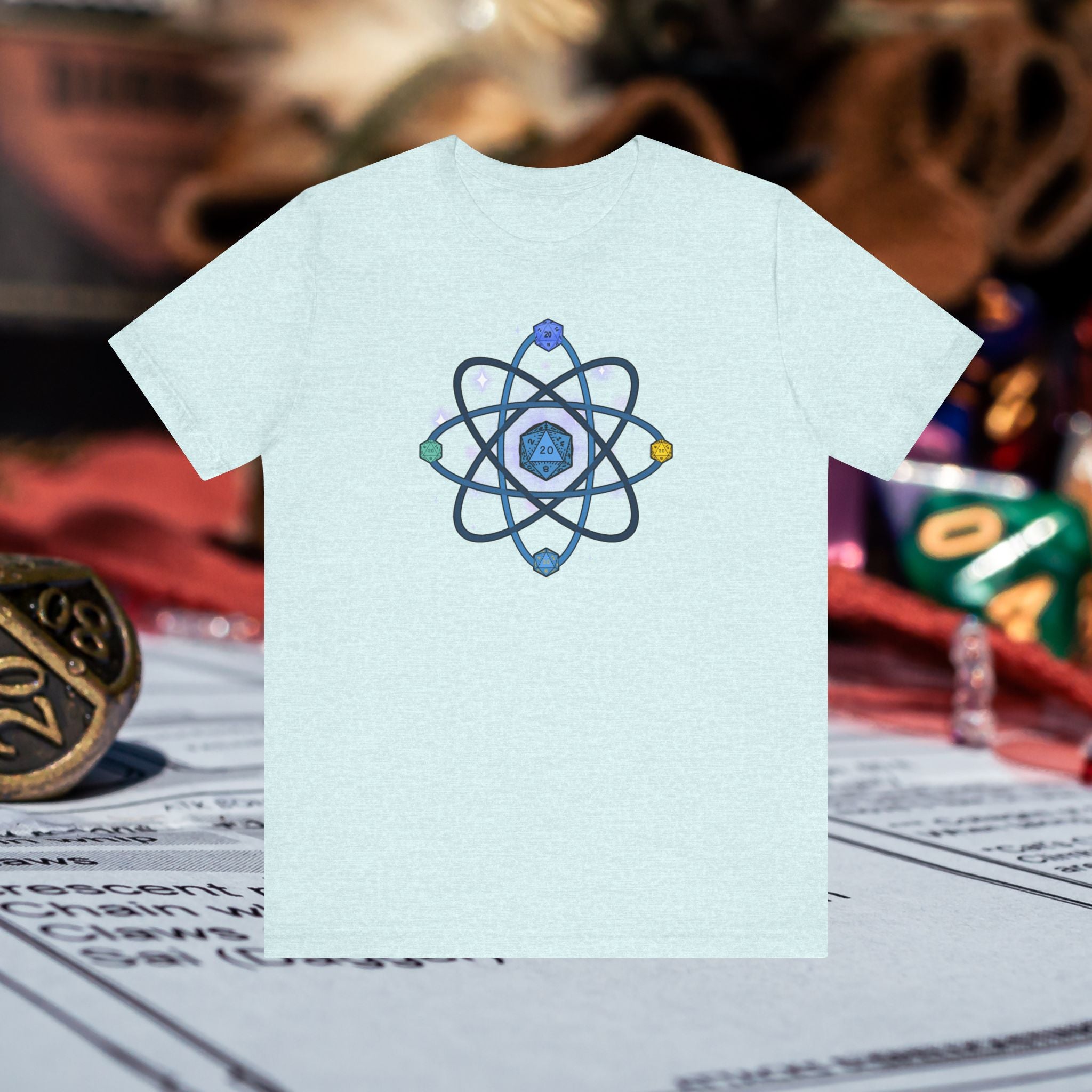 RPG Dice Atom T‑Shirt — D20 Tabletop Gaming Tee