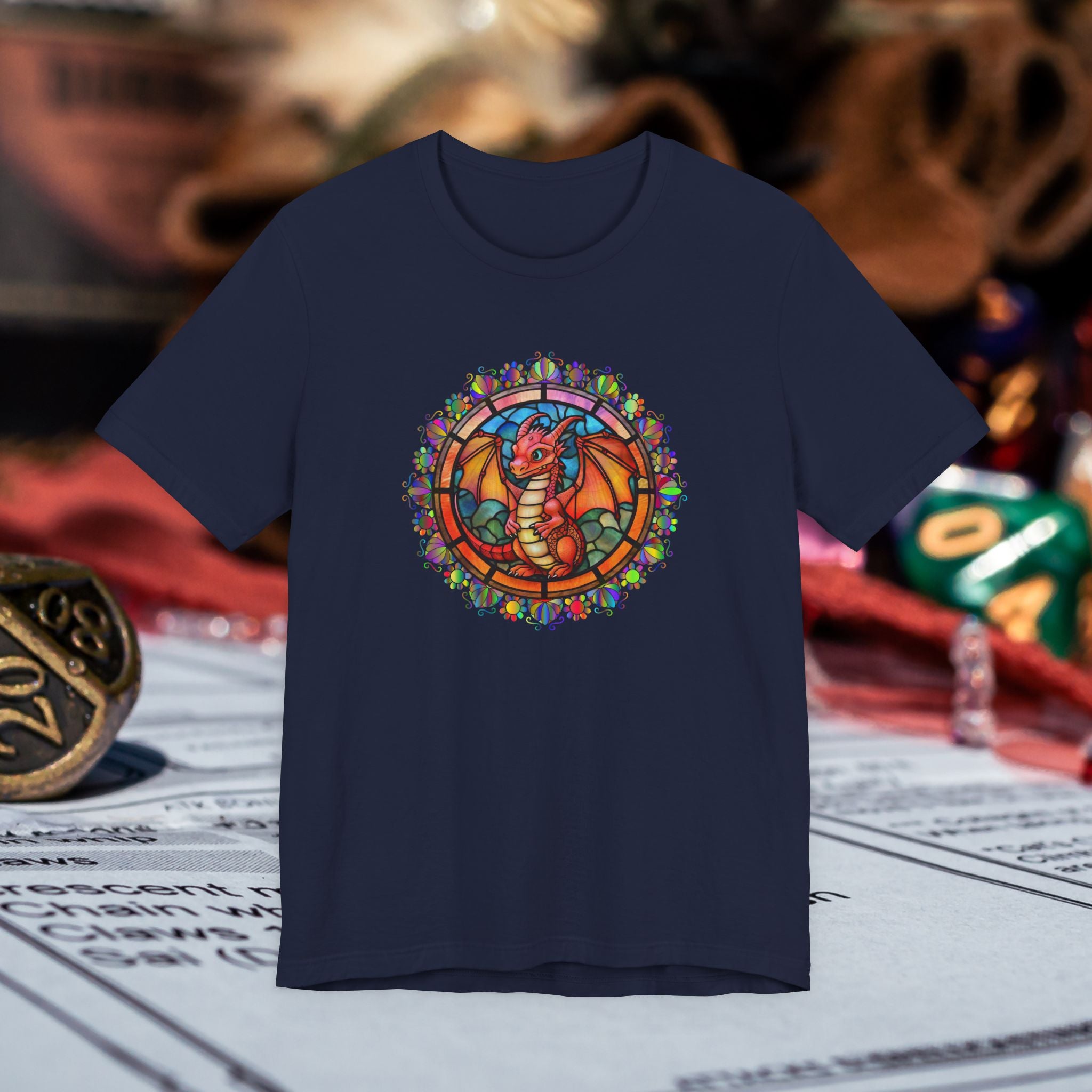 Dragon Stained Glass T‑Shirt — Colorful D20 Fantasy RPG Tee