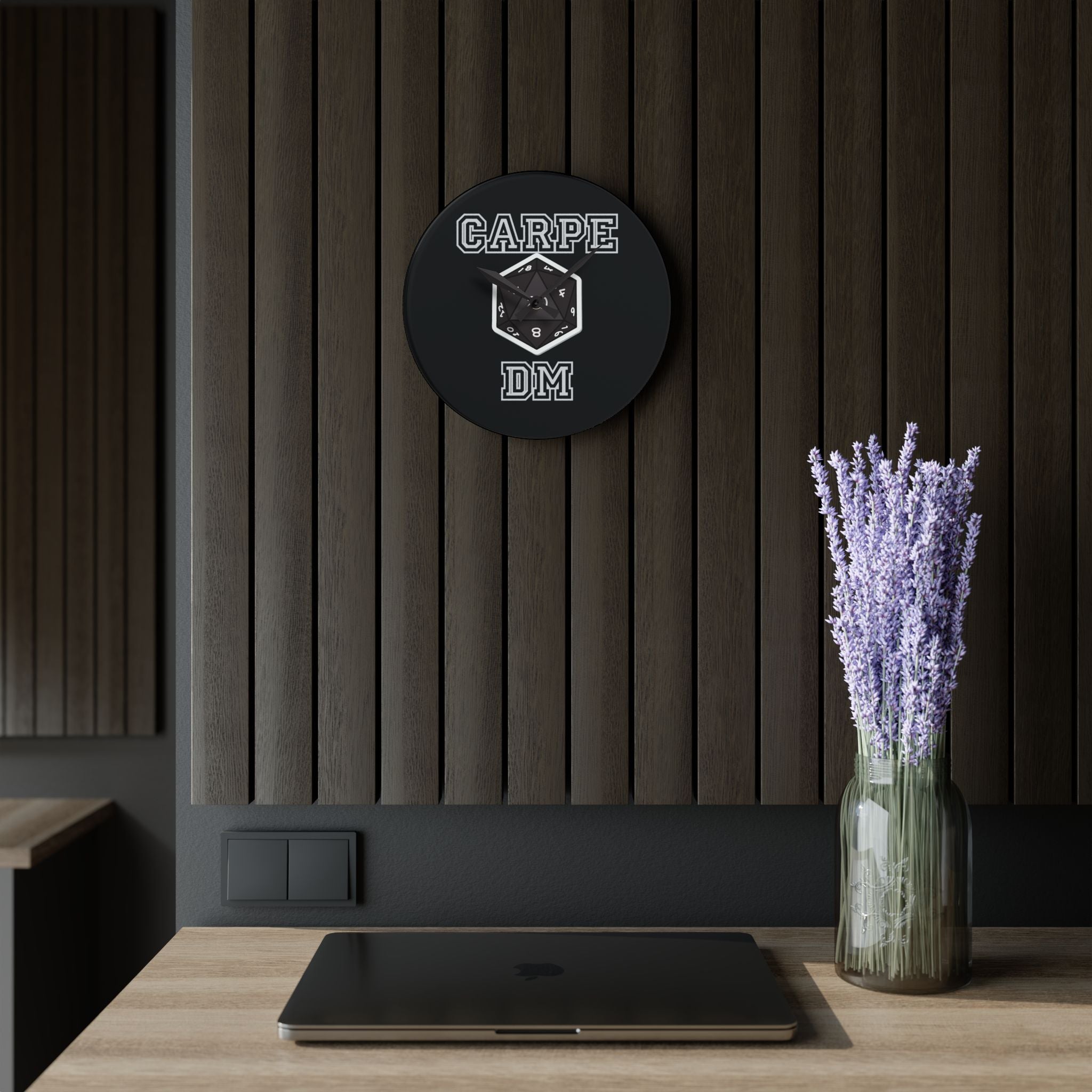 Carpe DM Acrylic Wall Clock — D20 Dungeon Master Gaming Decor