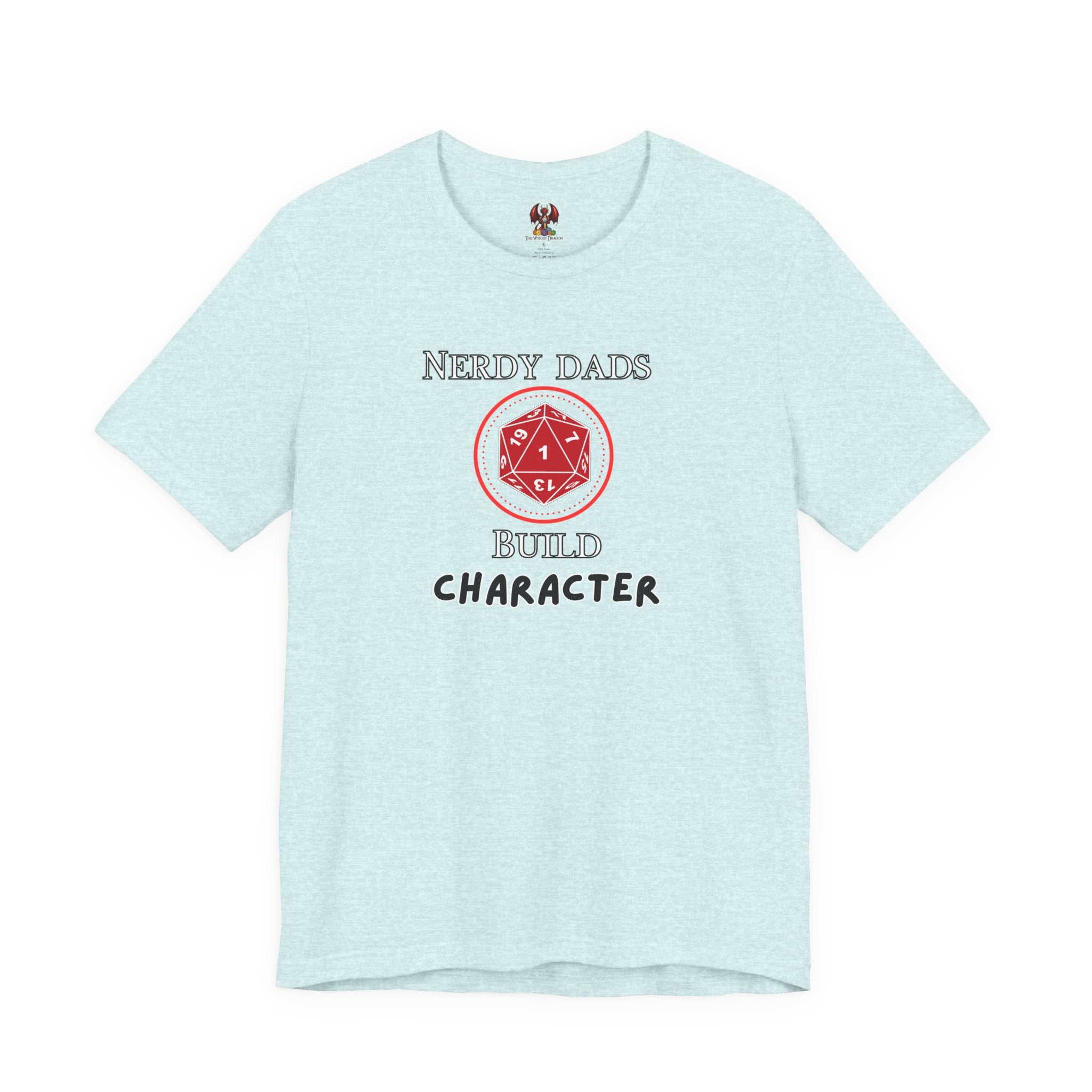 Nerdy Dads Build Character T-Shirt – D20 Dice Gamer Dad Tee