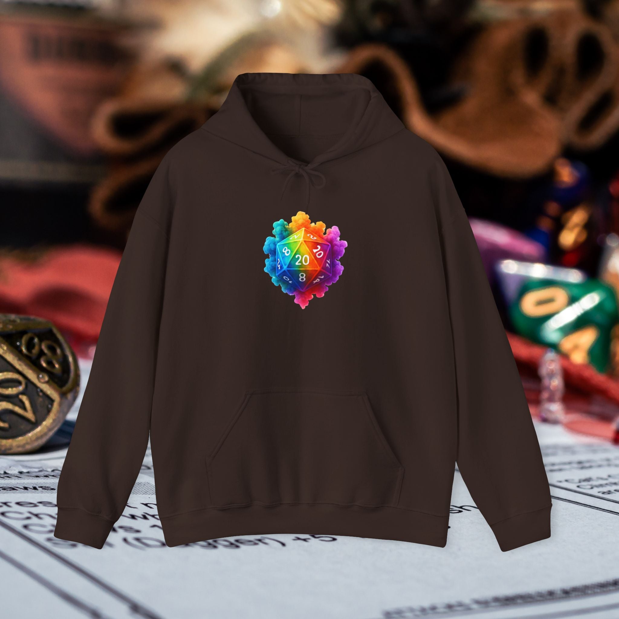Rainbow D20 Gamer Hoodie — Colorful Critical Hit Dice Logo