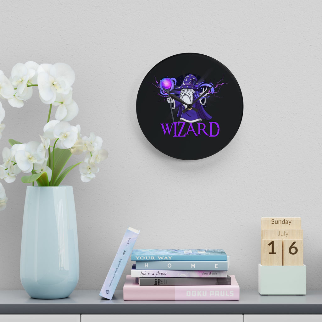 Wizard Acrylic Wall Clock — Purple D&D Fantasy Decor