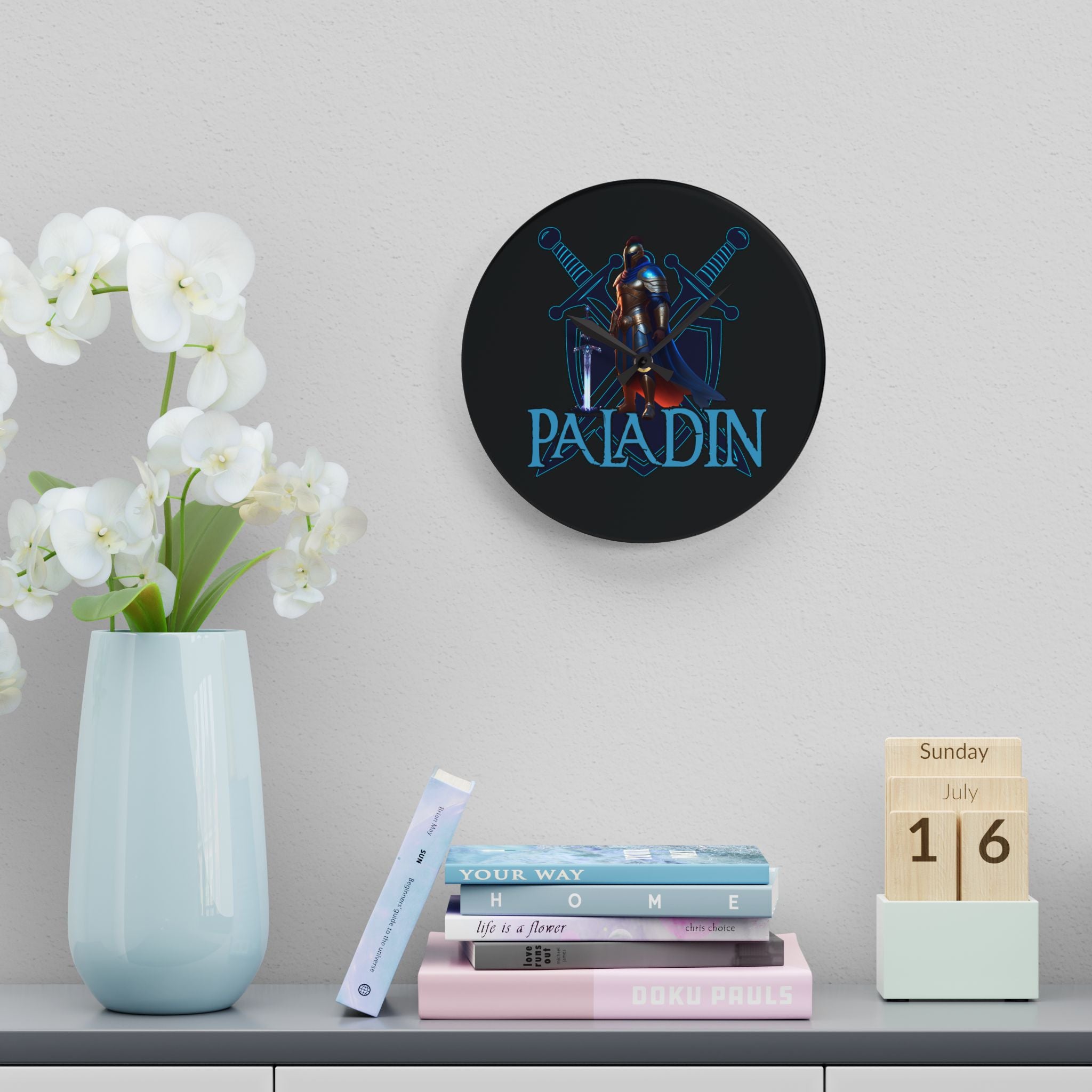 Paladin Wall Clock — Fantasy RPG Acrylic Clock for Gamers & D&D Fans