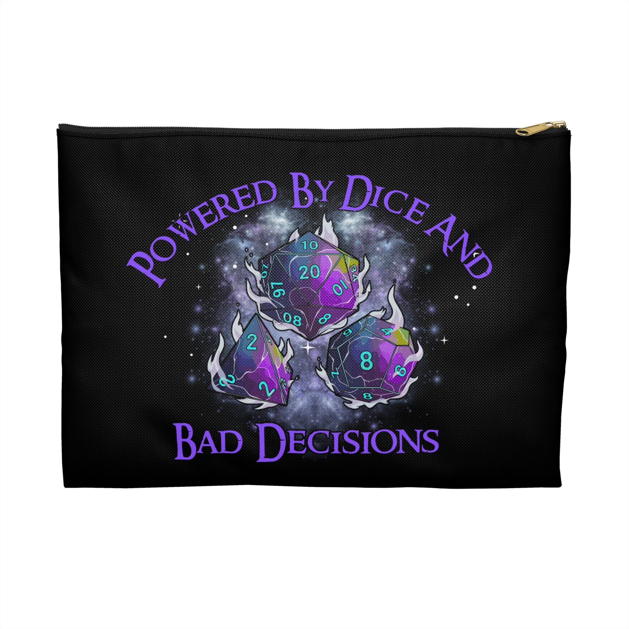 Accessory/Dice Pouch — "Powered by Dice and Bad Decisions" RPG Dice Travel Bag