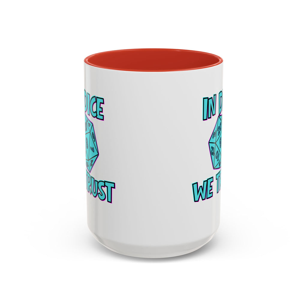 D20 Coffee Mug — "In Dice We Trust" Gamer RPG Dice Mug (15oz Accent)