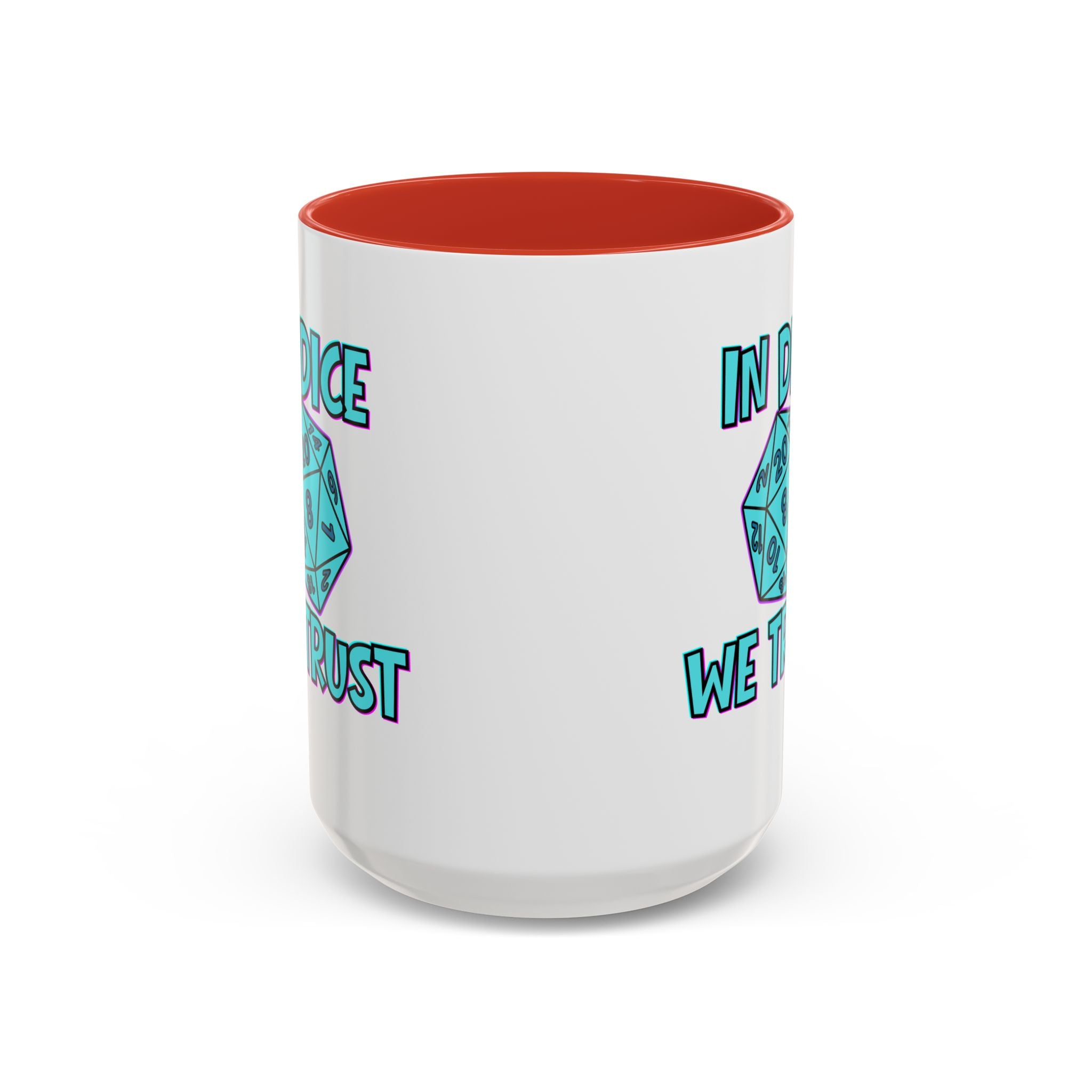 D20 Coffee Mug — "In Dice We Trust" Gamer RPG Dice Mug (15oz Accent)