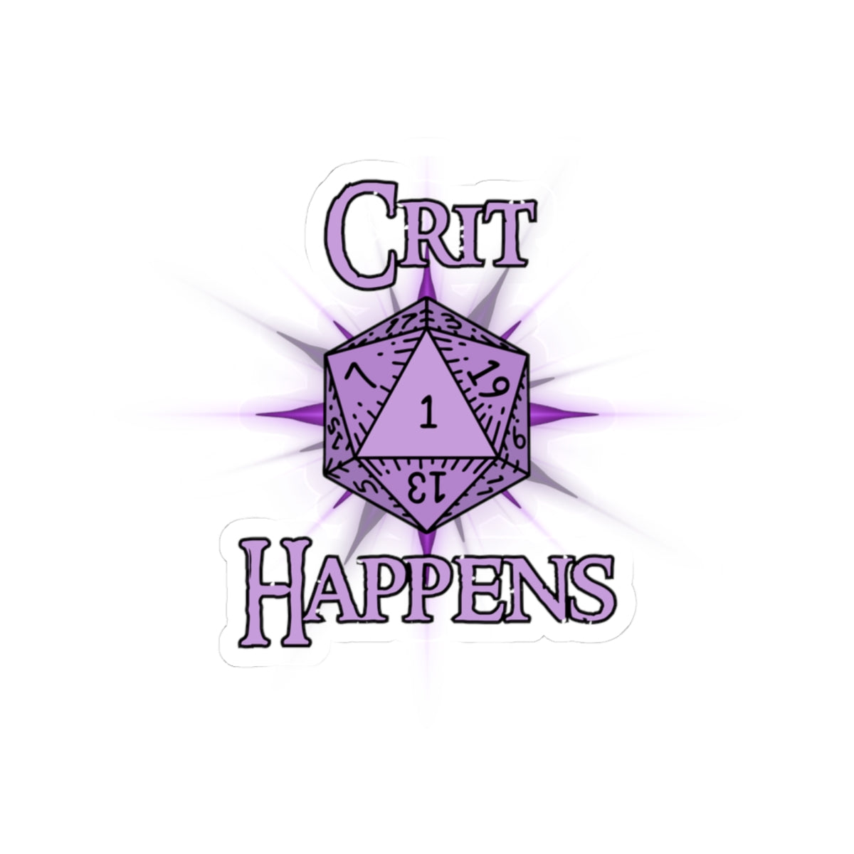 Crit Happens D20 Dice Sticker — Purple RPG Gaming Kiss-Cut Sticker