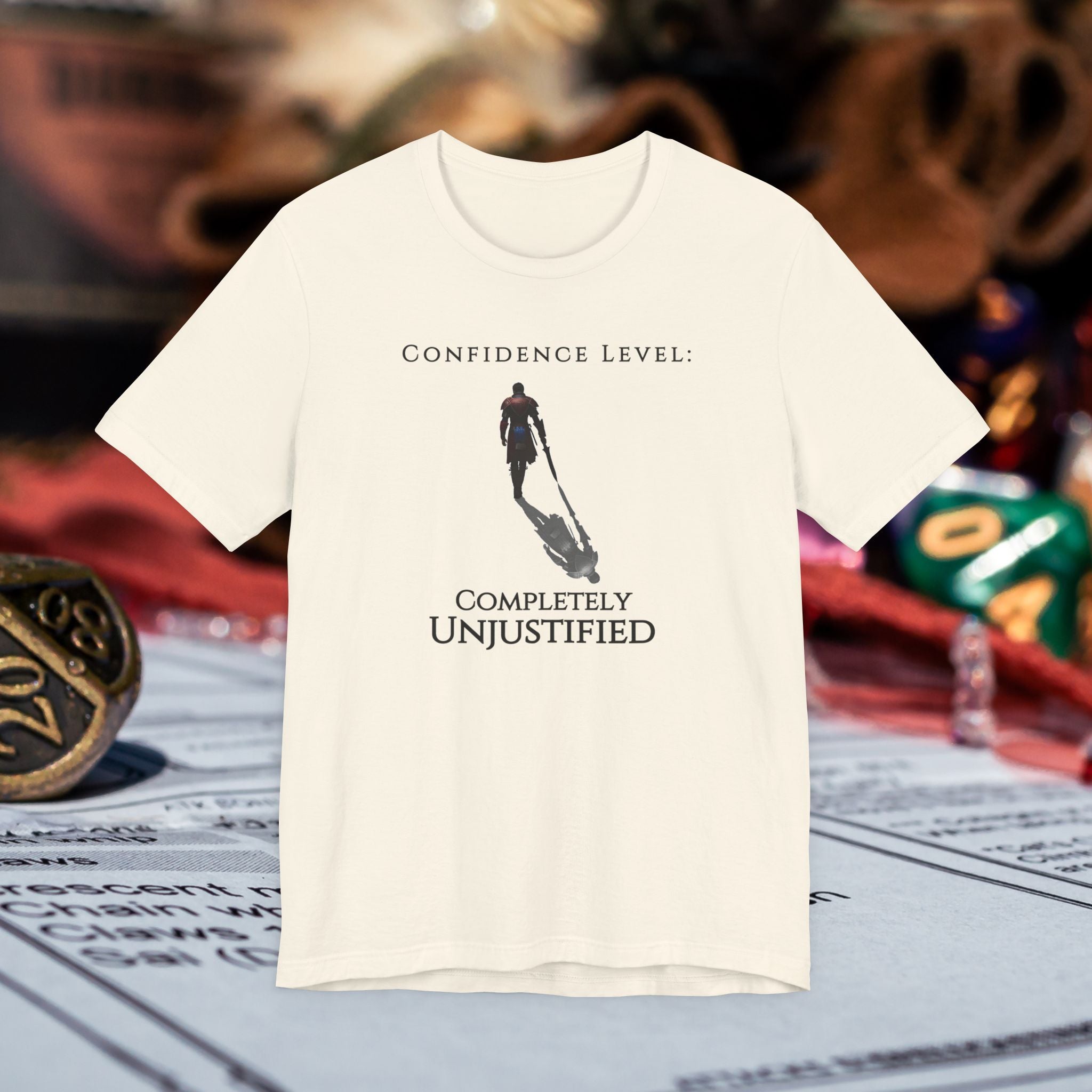 T-Shirt — “Confidence Level: Completely Unjustified” Minimalist Confidence Tee
